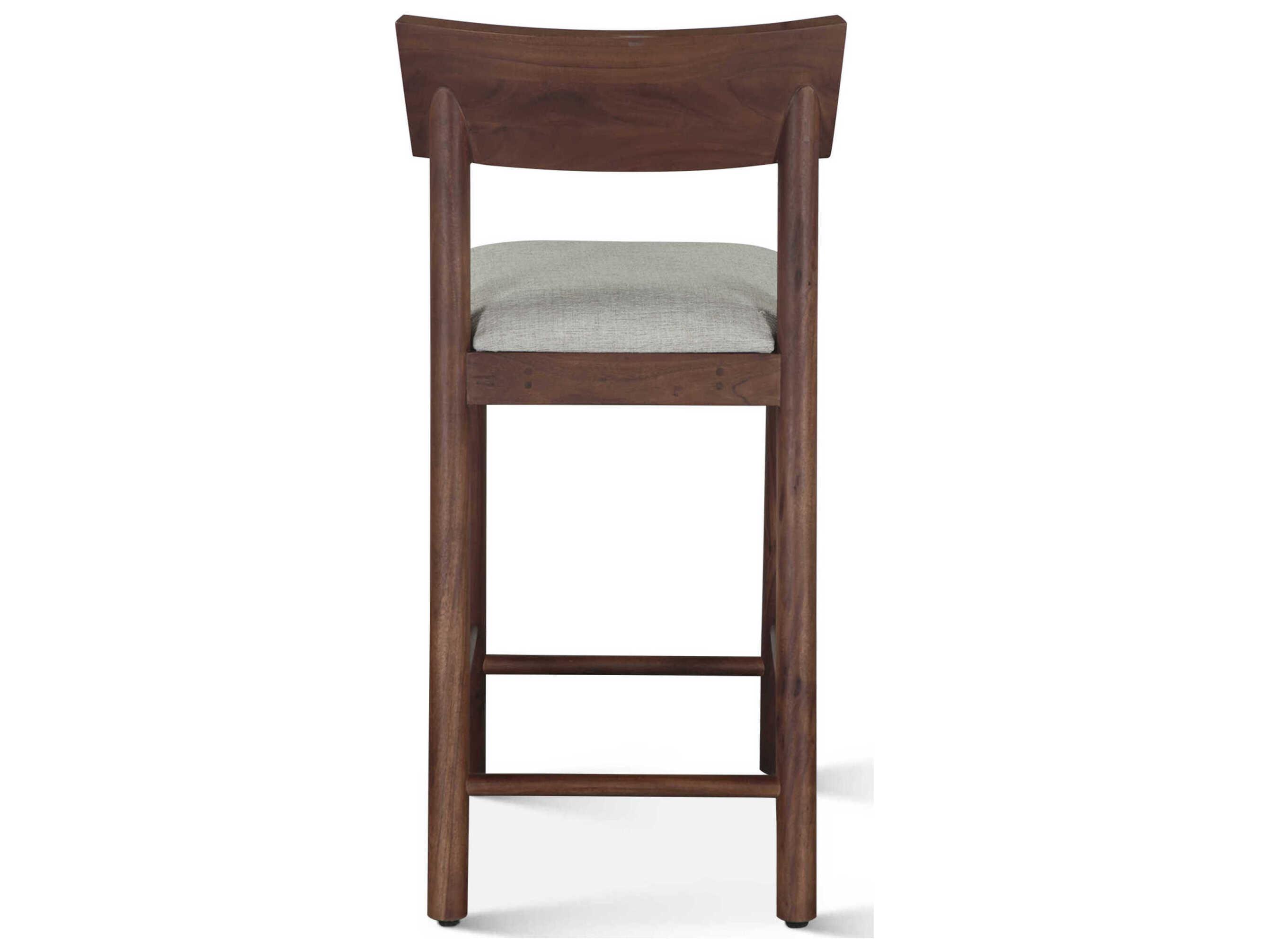World Interiors Hampton Walnut Upholstered Acacia Wood Counter Stool
