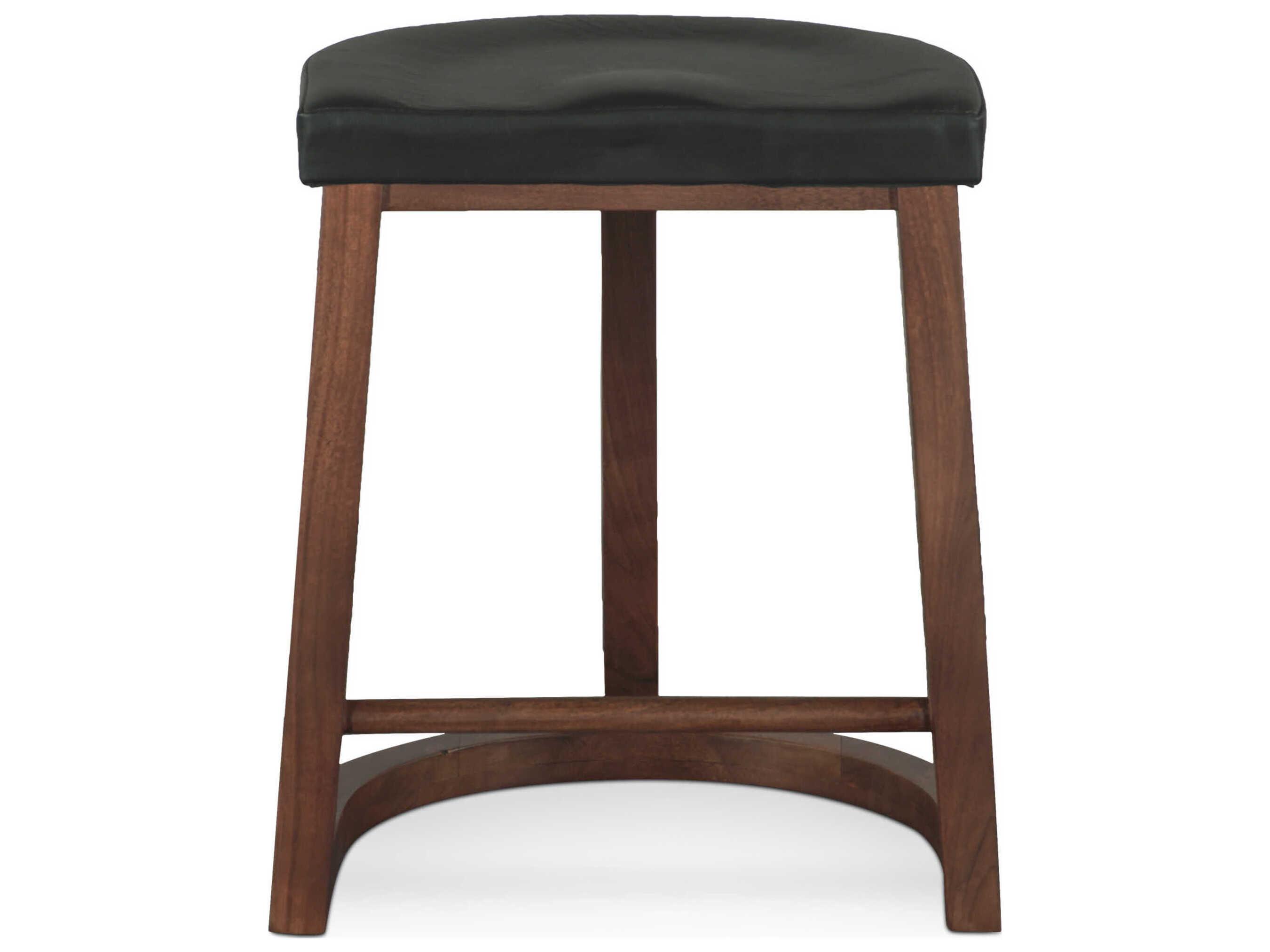 World Interiors Hampton Walnut Leather Acacia Wood Counter Stool