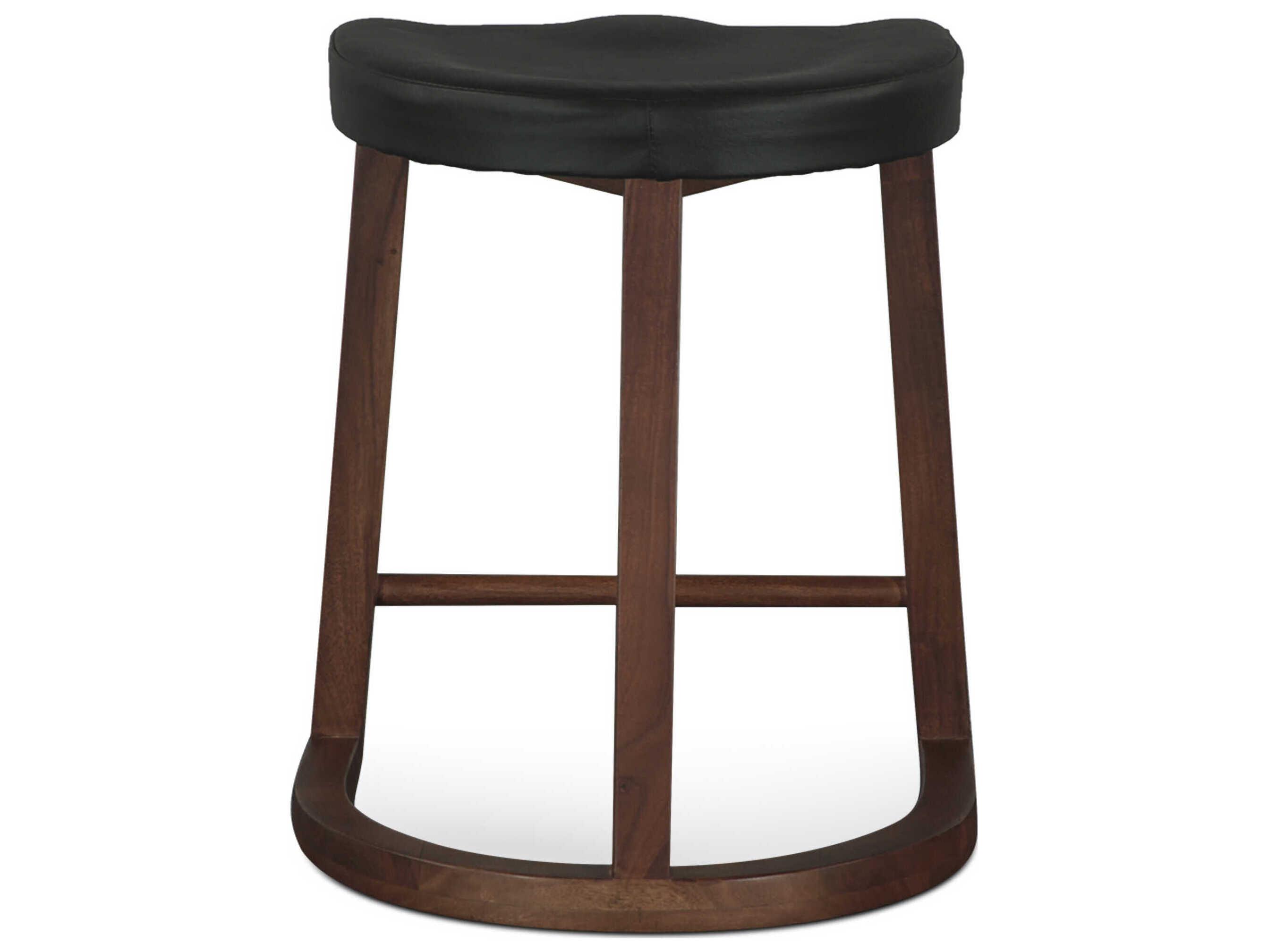 World Interiors Hampton Walnut Leather Acacia Wood Counter Stool