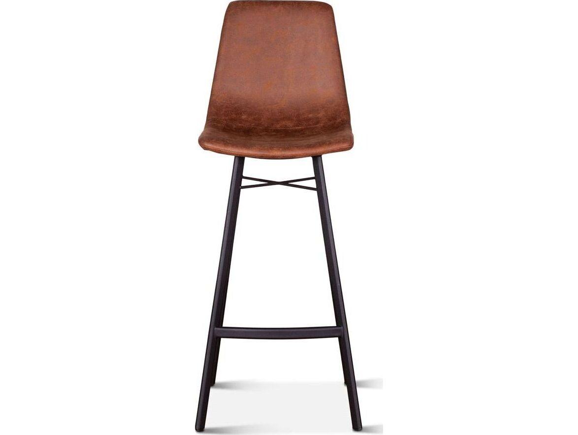 World Interiors Hudson Trapper Brown Matte Black Leather Bar Stool