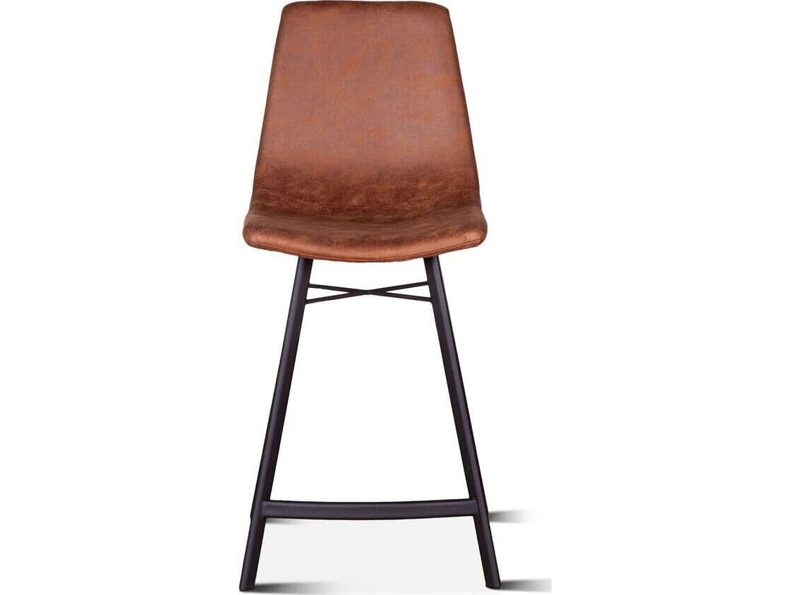 World Interiors Hudson Charcoal Matte Black Leather Counter Stool
