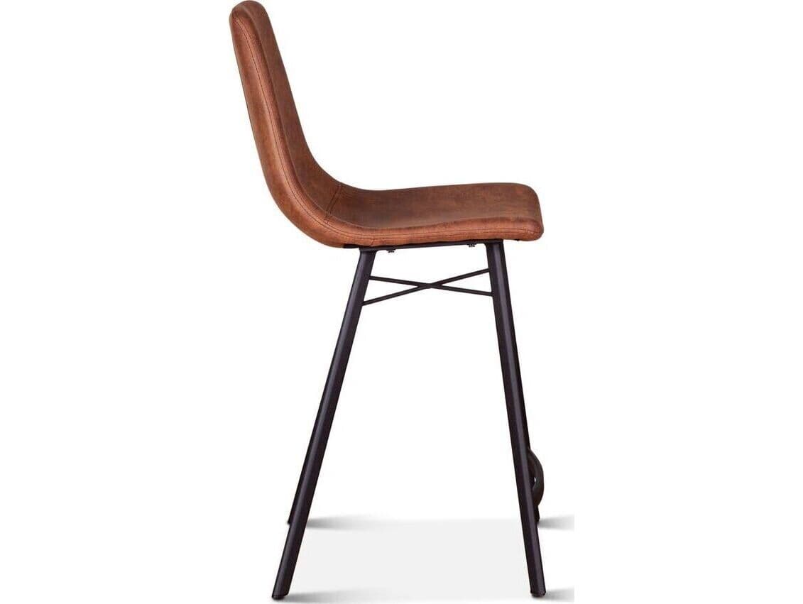 World Interiors Hudson Charcoal Matte Black Leather Counter Stool