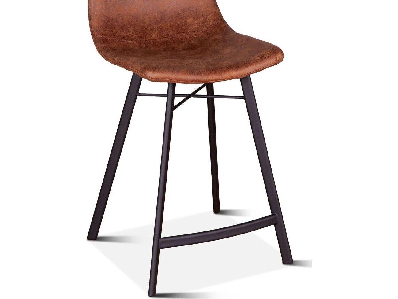 World Interiors Hudson Charcoal Matte Black Leather Counter Stool
