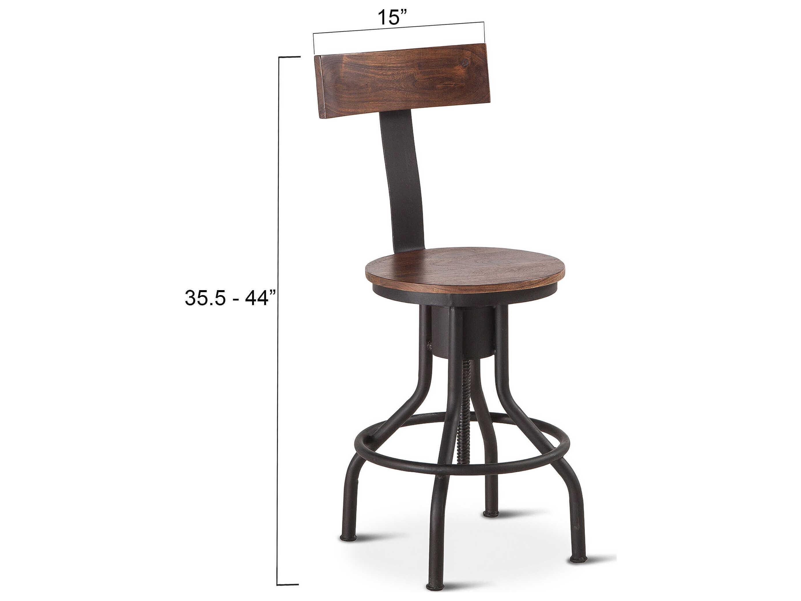 World Interiors Artezia Walnut Antique Zinc Swivel Acacia Wood Bar Stool