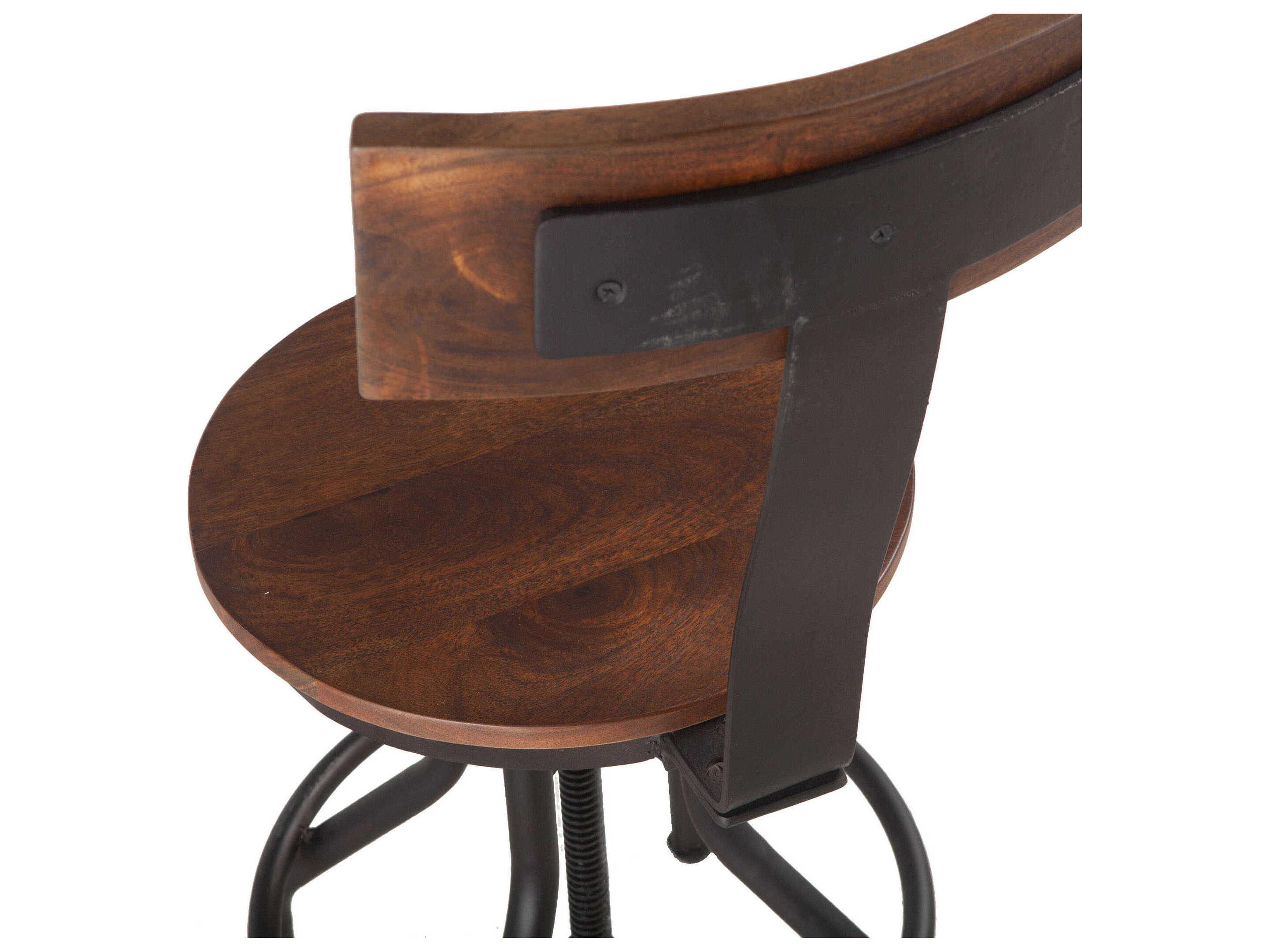 World Interiors Artezia Walnut Antique Zinc Swivel Acacia Wood Bar Stool