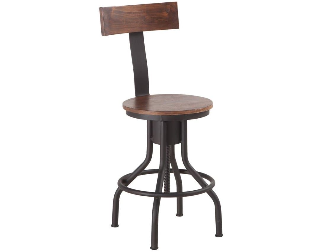 World Interiors Artezia Walnut Antique Zinc Brown Swivel Acacia Wood Bar Stool