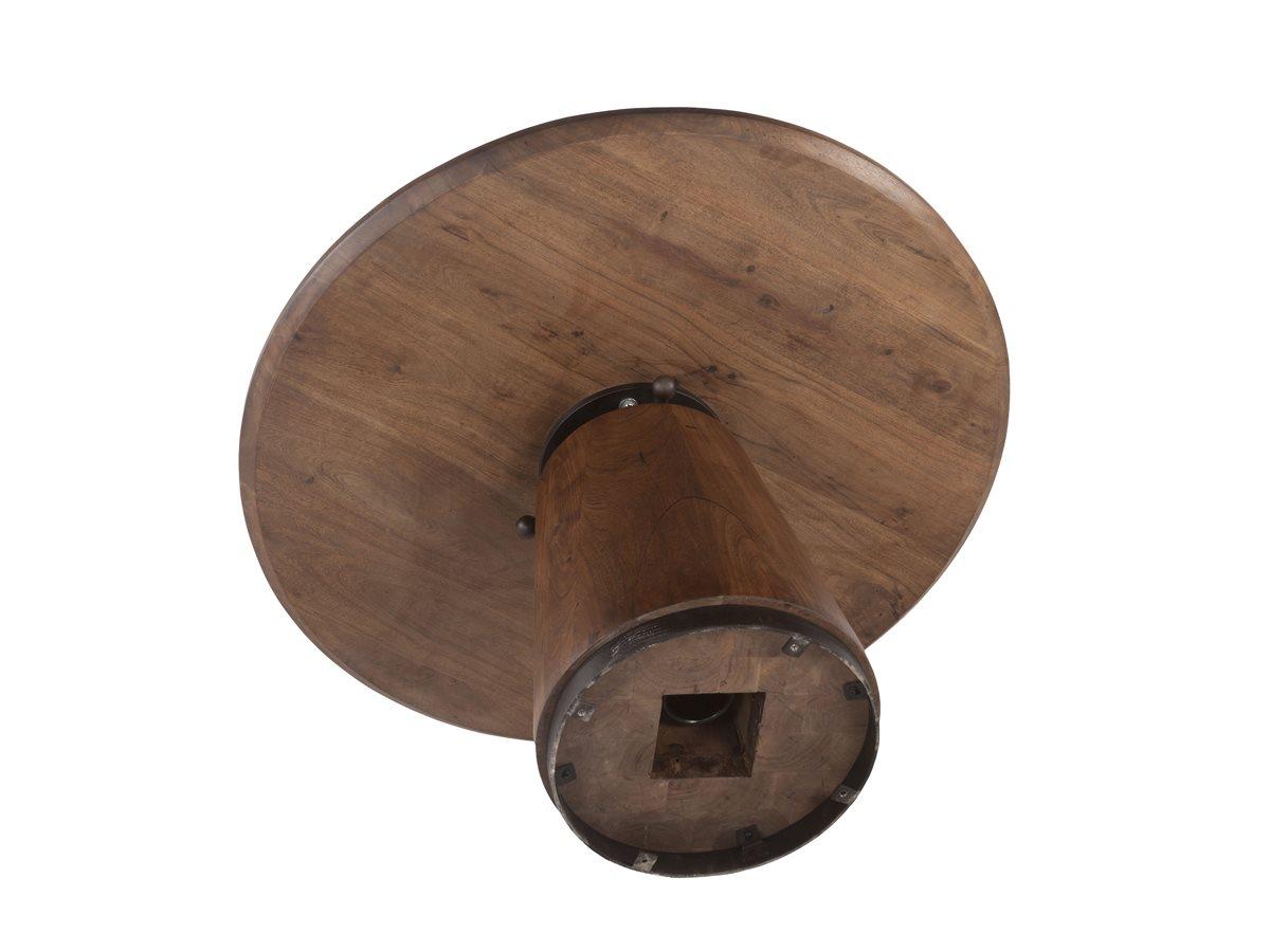 World Interiors Amici Round Wood Walnut Antique Zinc Dining Table