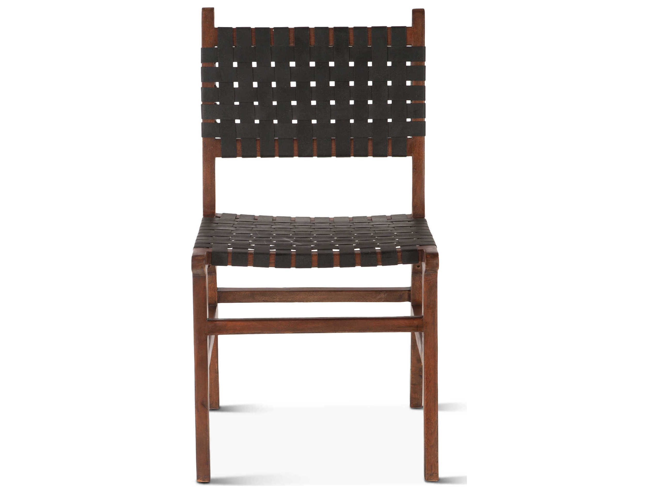 World Interiors Lisbon Leather Mango Wood Black Upholstered Side Dining Chair