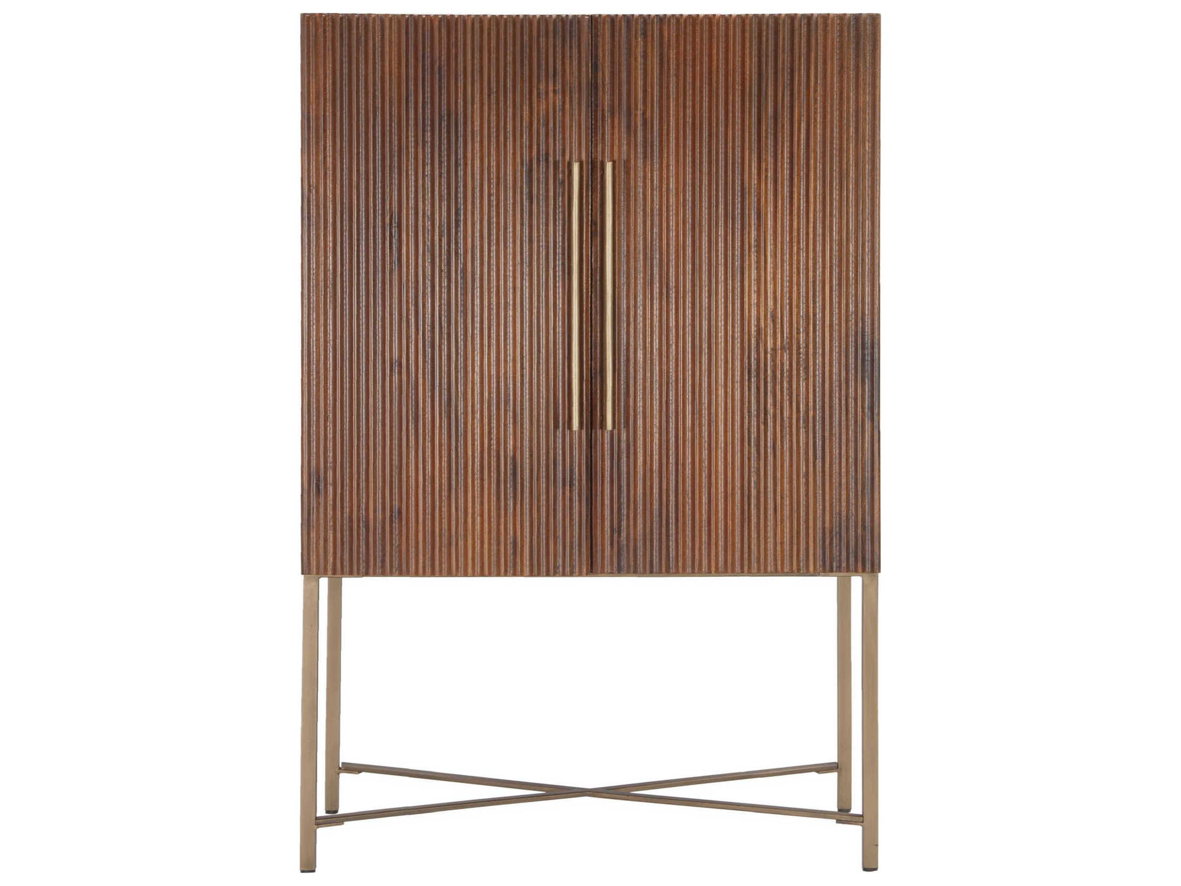World Interiors Manhattan Mango Wood Brown Gold Honey Bar Cabinet