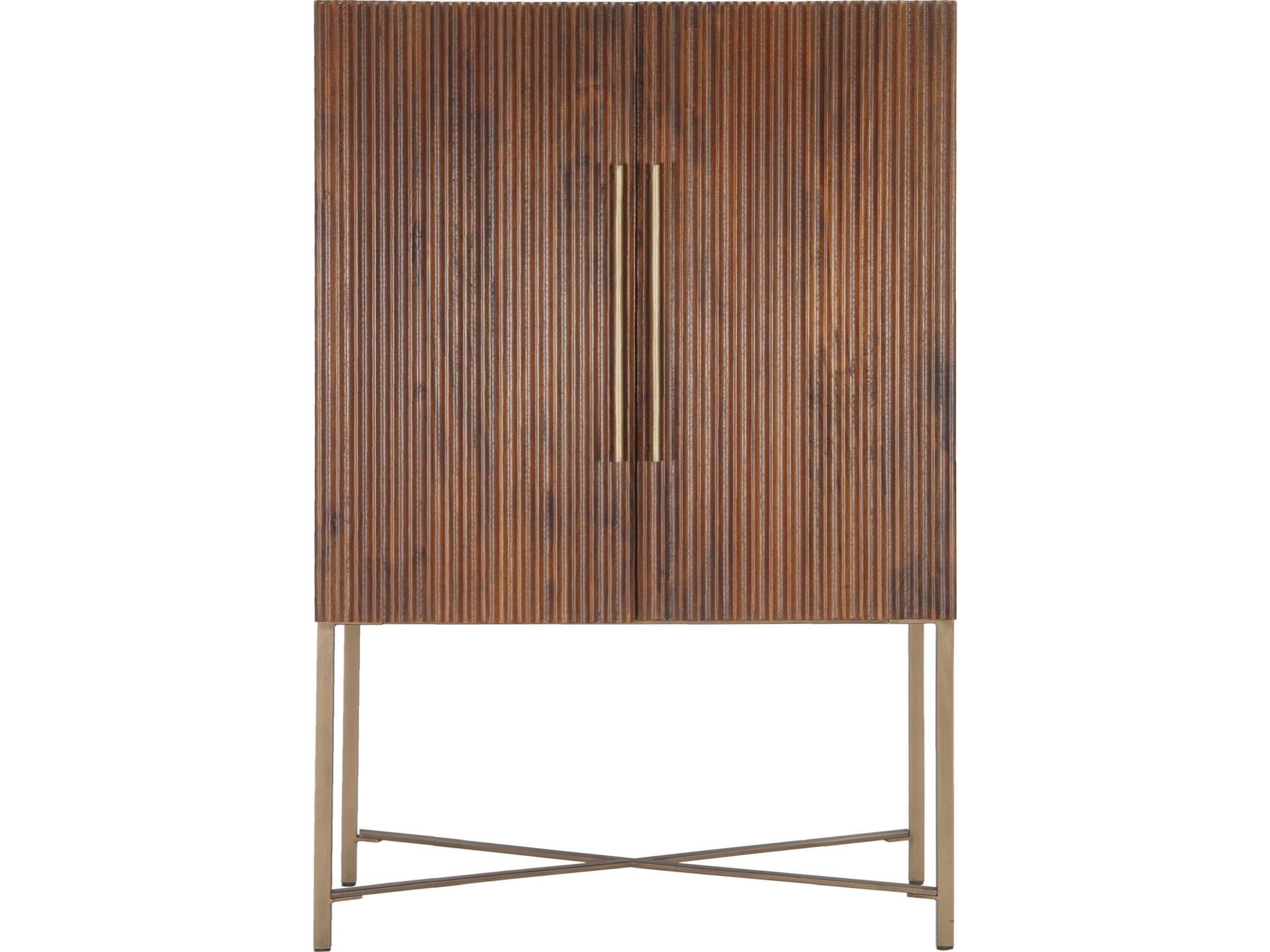 World Interiors Manhattan Mango Wood Brown Gold Honey Bar Cabinet