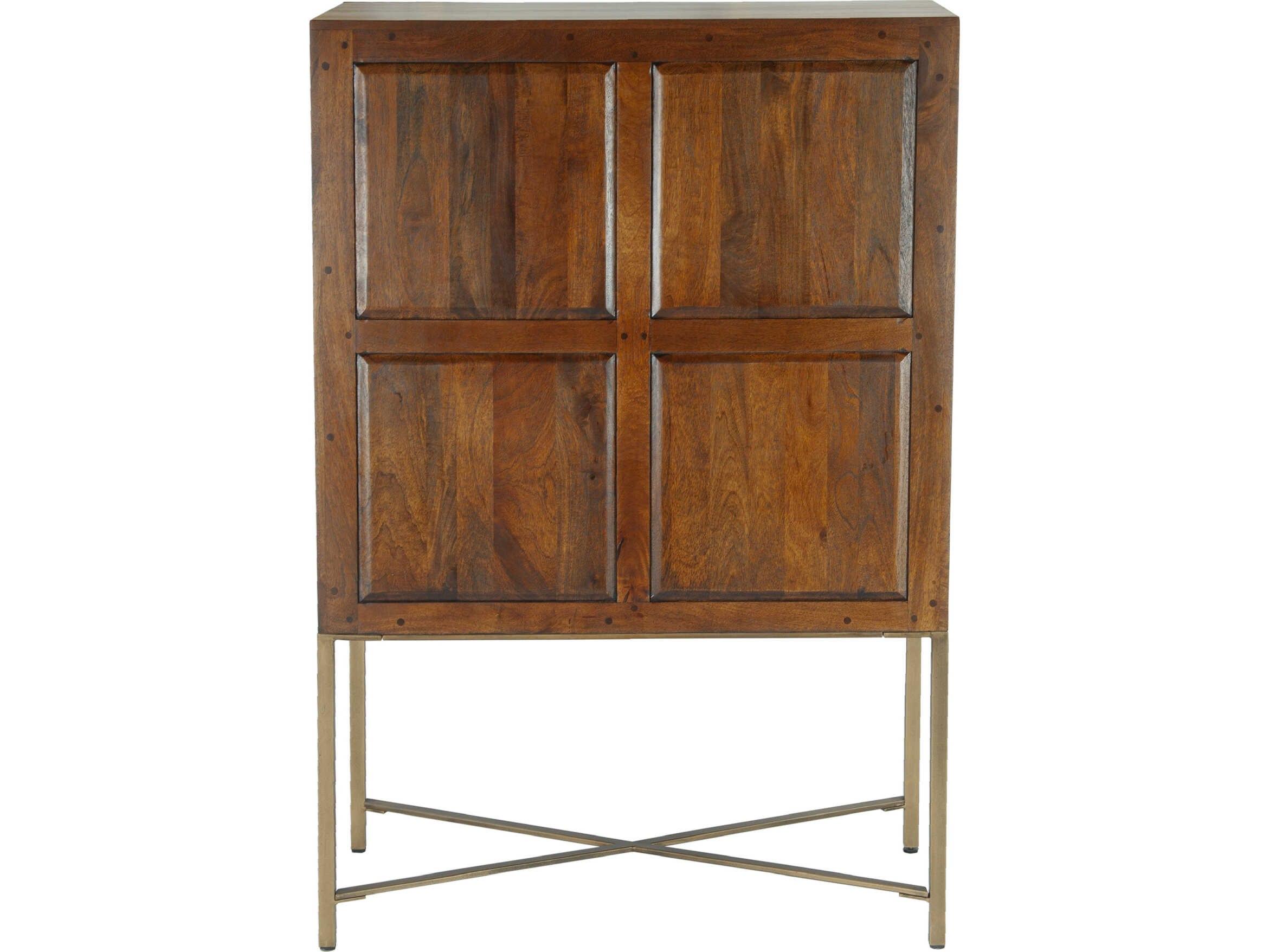 World Interiors Manhattan Mango Wood Brown Gold Honey Bar Cabinet
