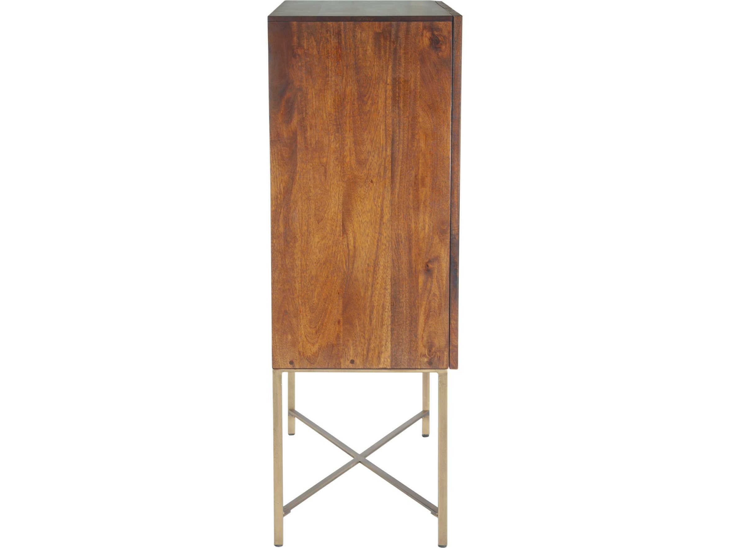 World Interiors Manhattan Mango Wood Brown Gold Honey Bar Cabinet