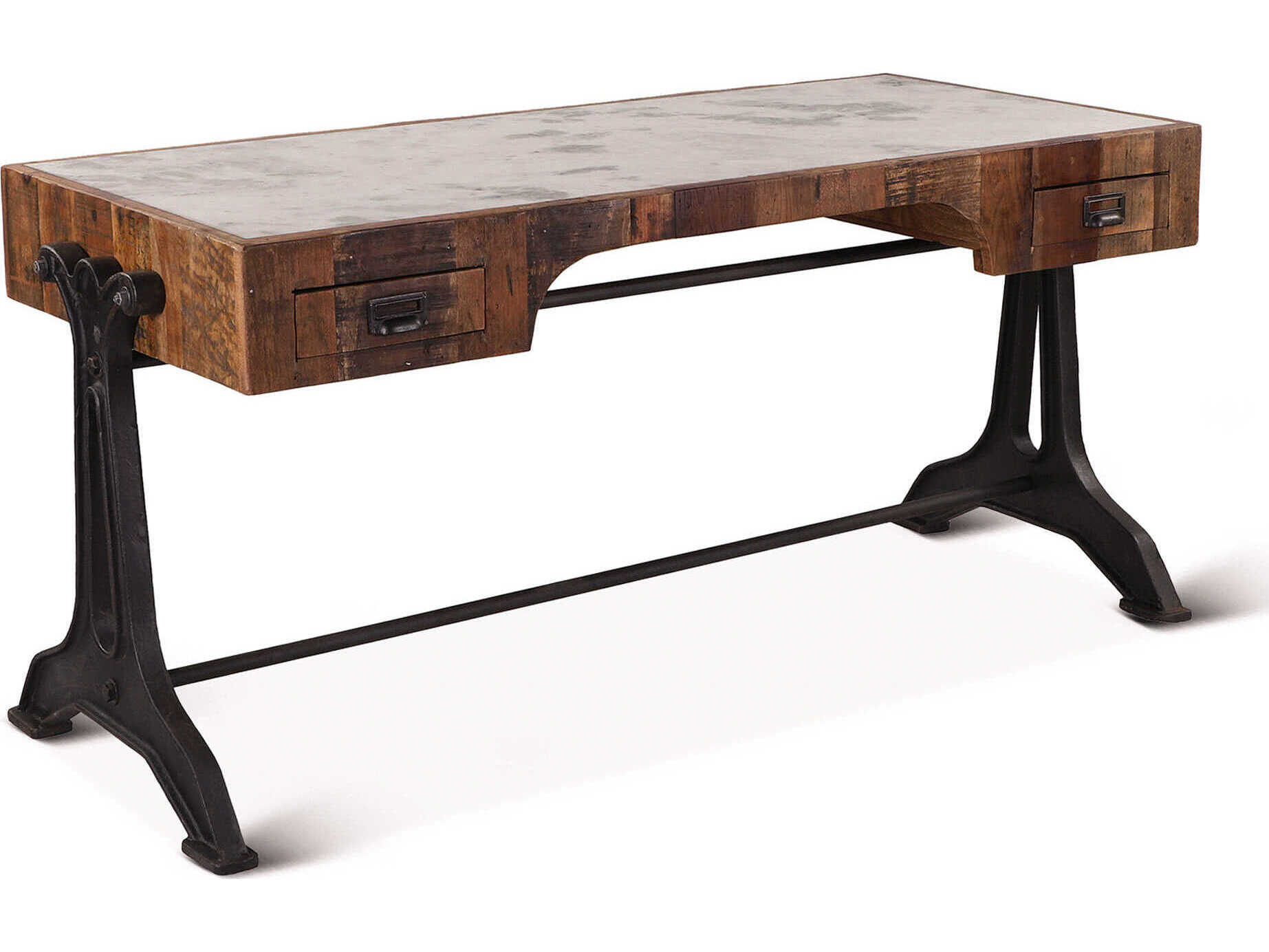 World Interiors Melbourne Brown Black Light Gray Teak Wood Drafting Table Desk