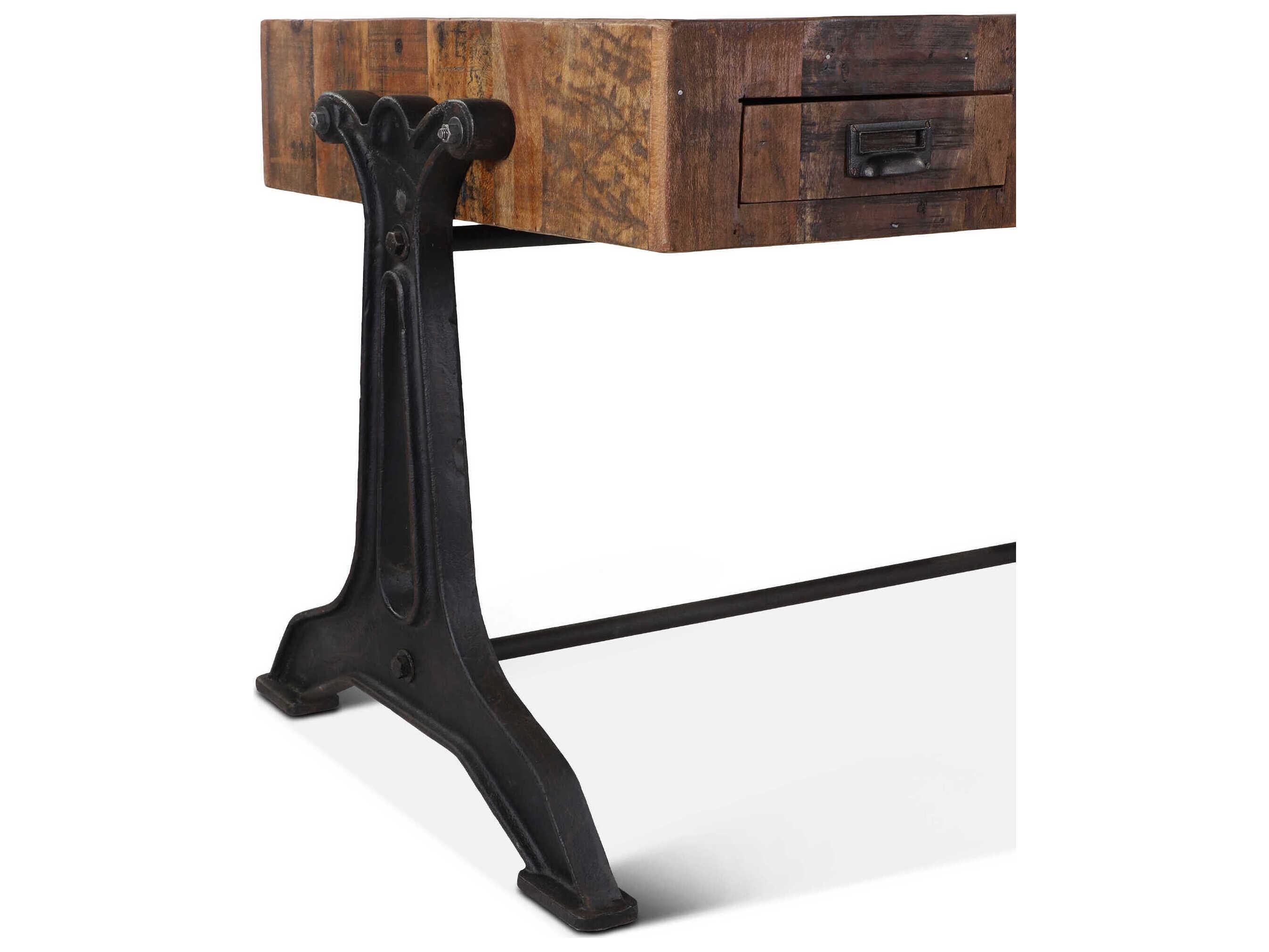 World Interiors Melbourne Brown Black Light Gray Teak Wood Drafting Table Desk