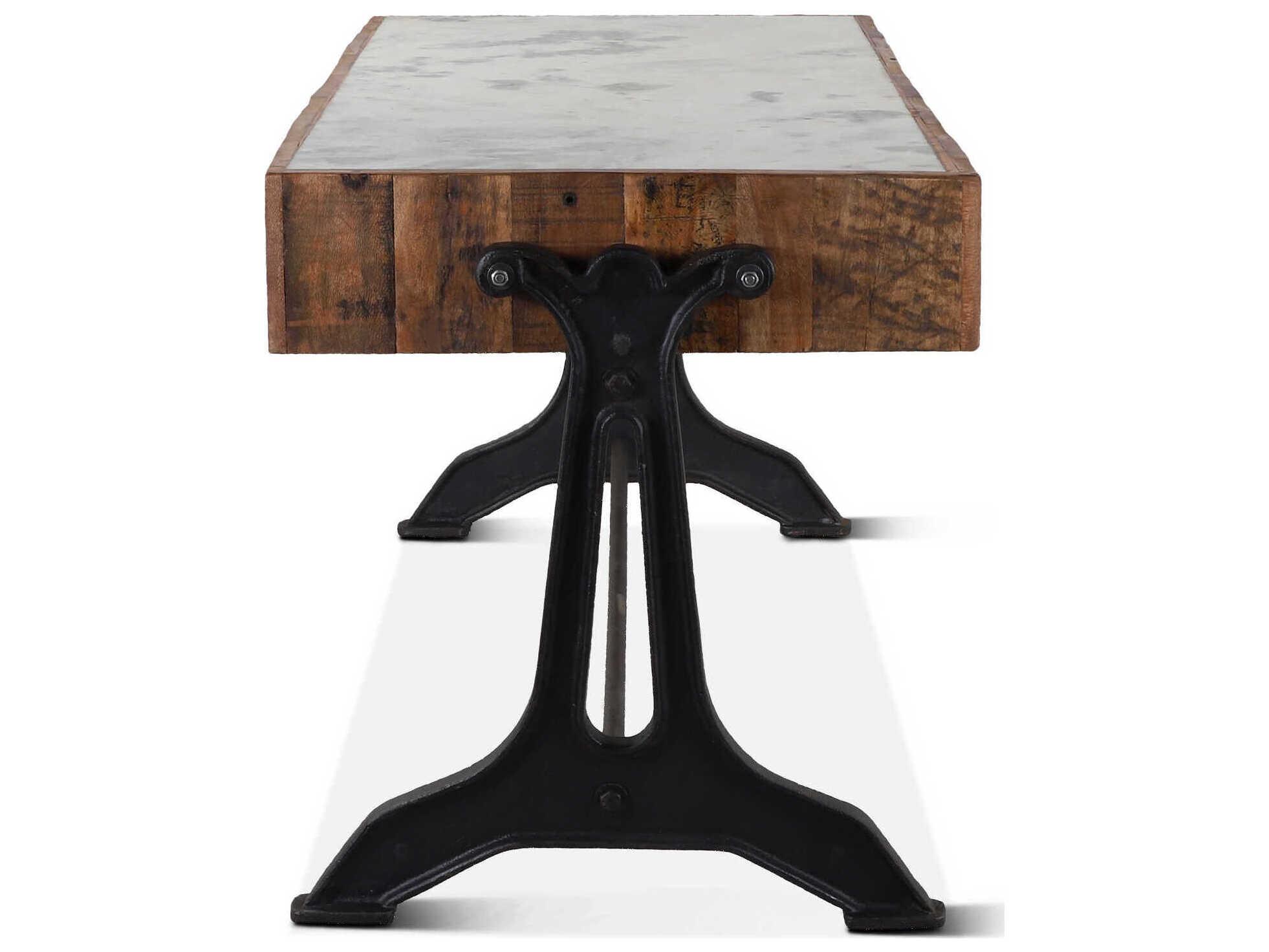 World Interiors Melbourne Brown Black Light Gray Teak Wood Drafting Table Desk