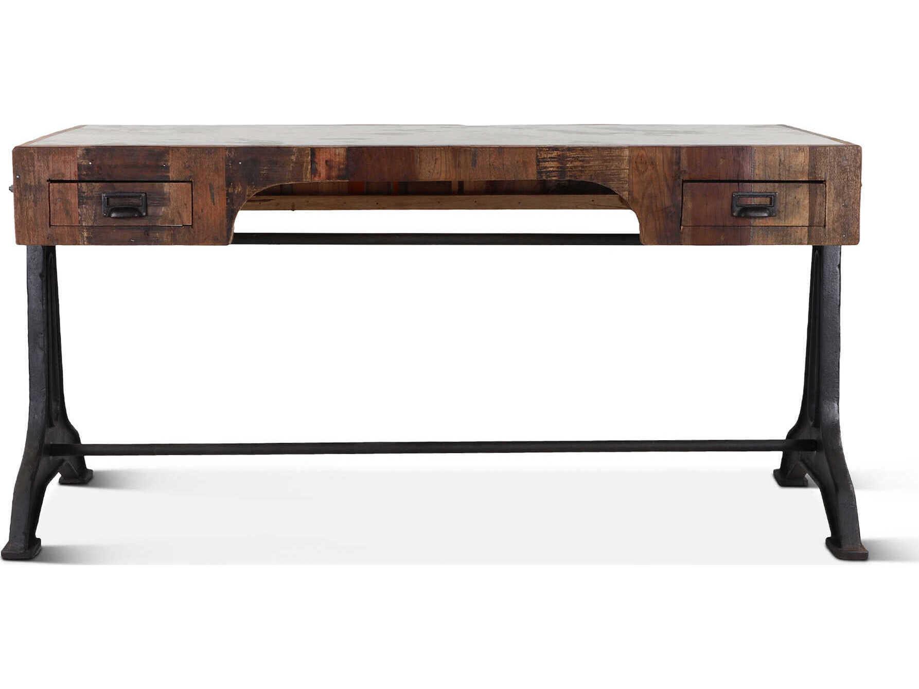 World Interiors Melbourne Brown Black Light Gray Teak Wood Drafting Table Desk