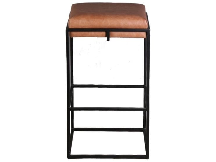 World Interiors Melbourne Powder Coated Black Leather Counter Stool