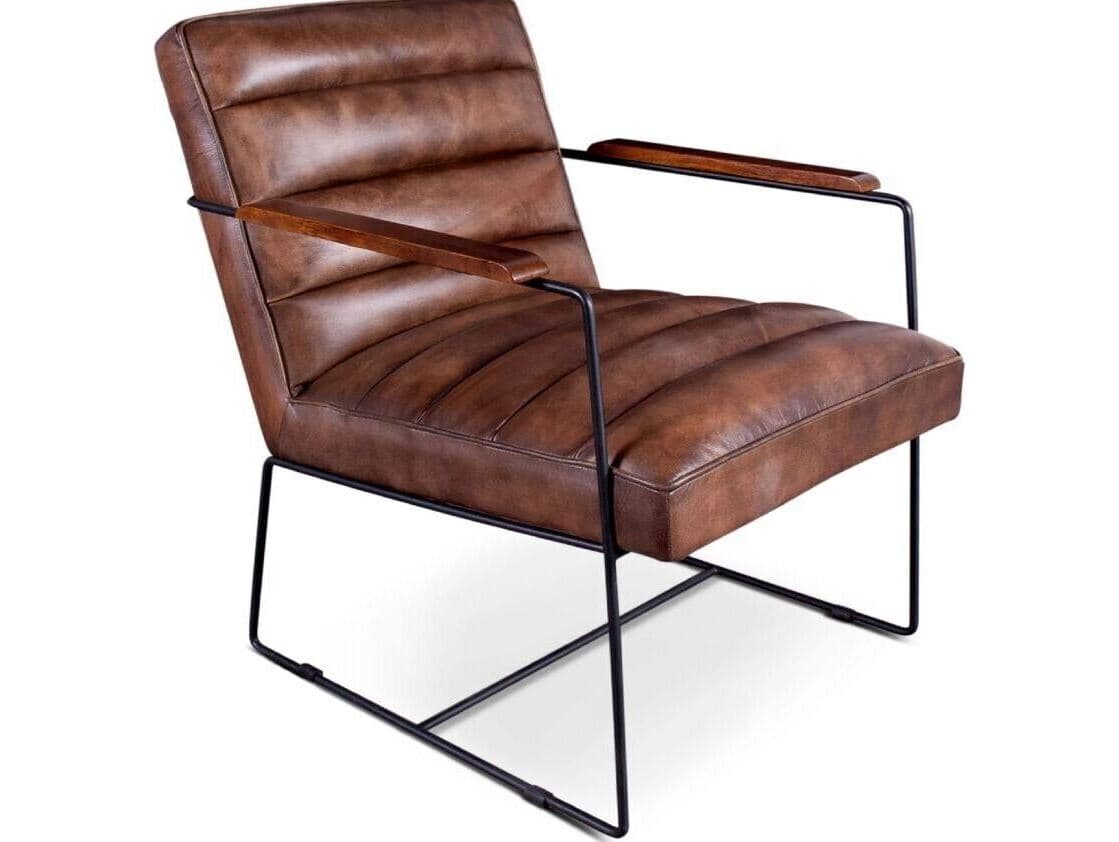 World Interiors Melbourne Brown Leather Accent Chair
