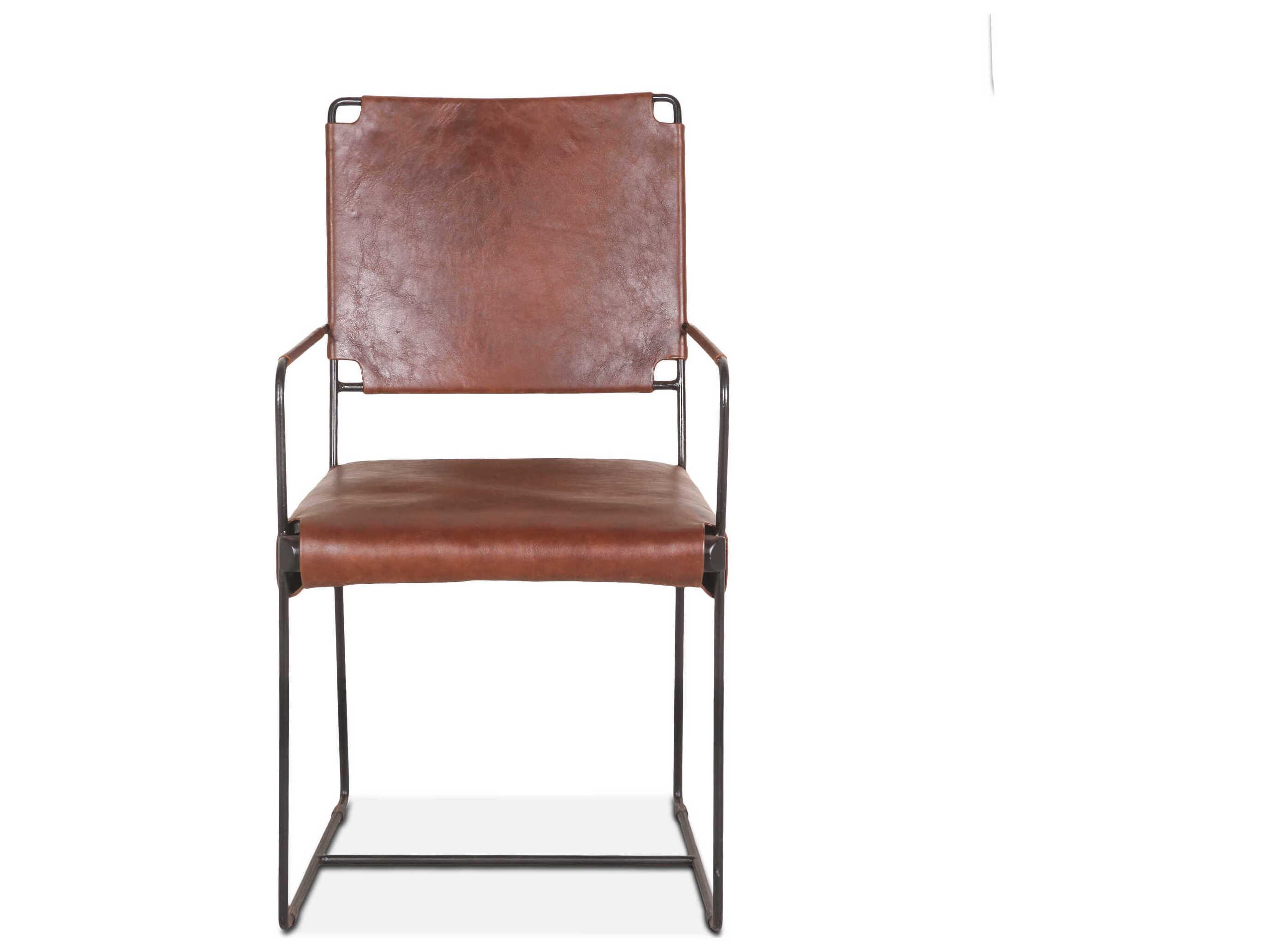 World Interiors Melbourne Brown Leather Arm Dining Chair