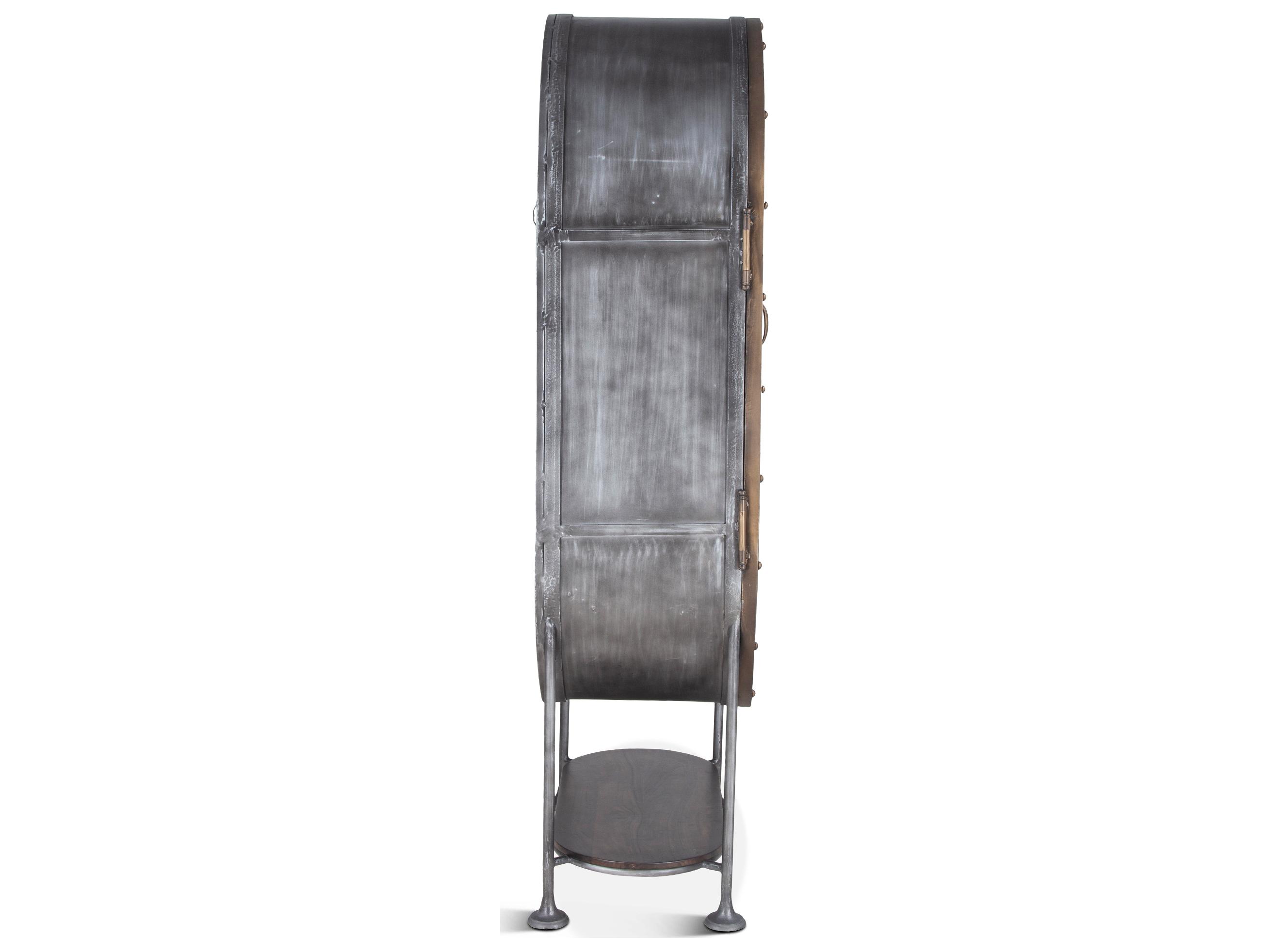 World Interiors Melbourne Acacia Wood Antique Silver Brushed Bronze Bar Cabinet