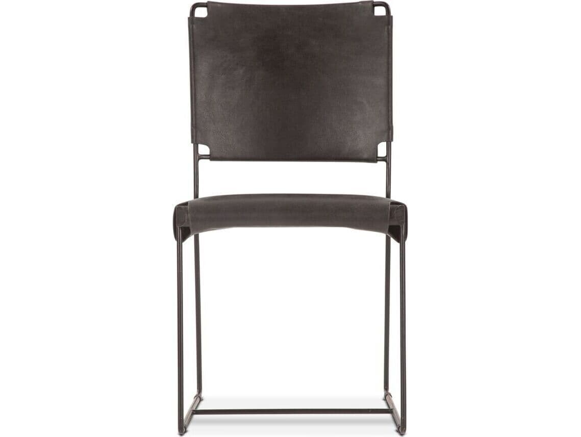 World Interiors Melbourne Black Leather Armless Dining Chair