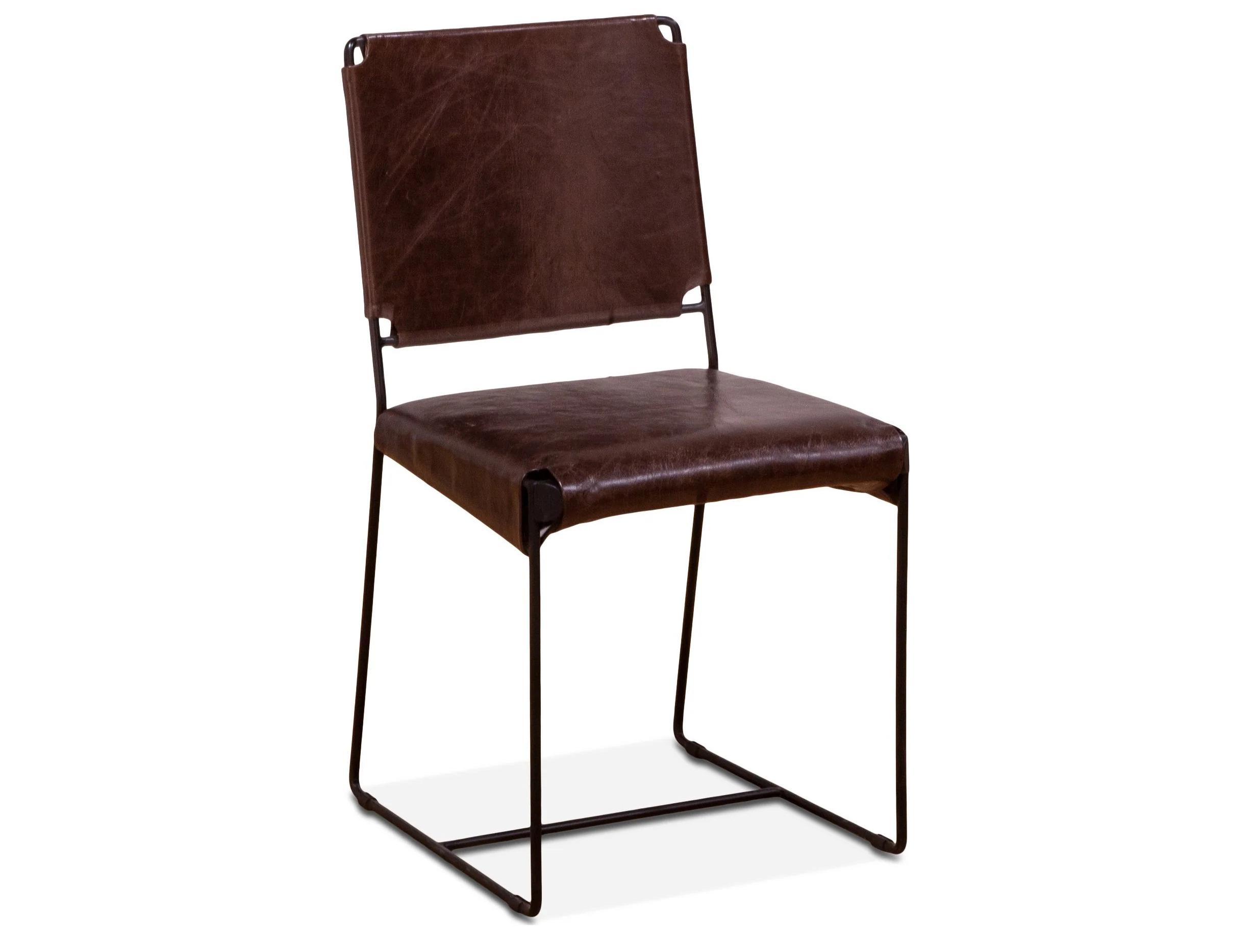 World Interiors Melbourne Brown Leather Armless Dining Chair