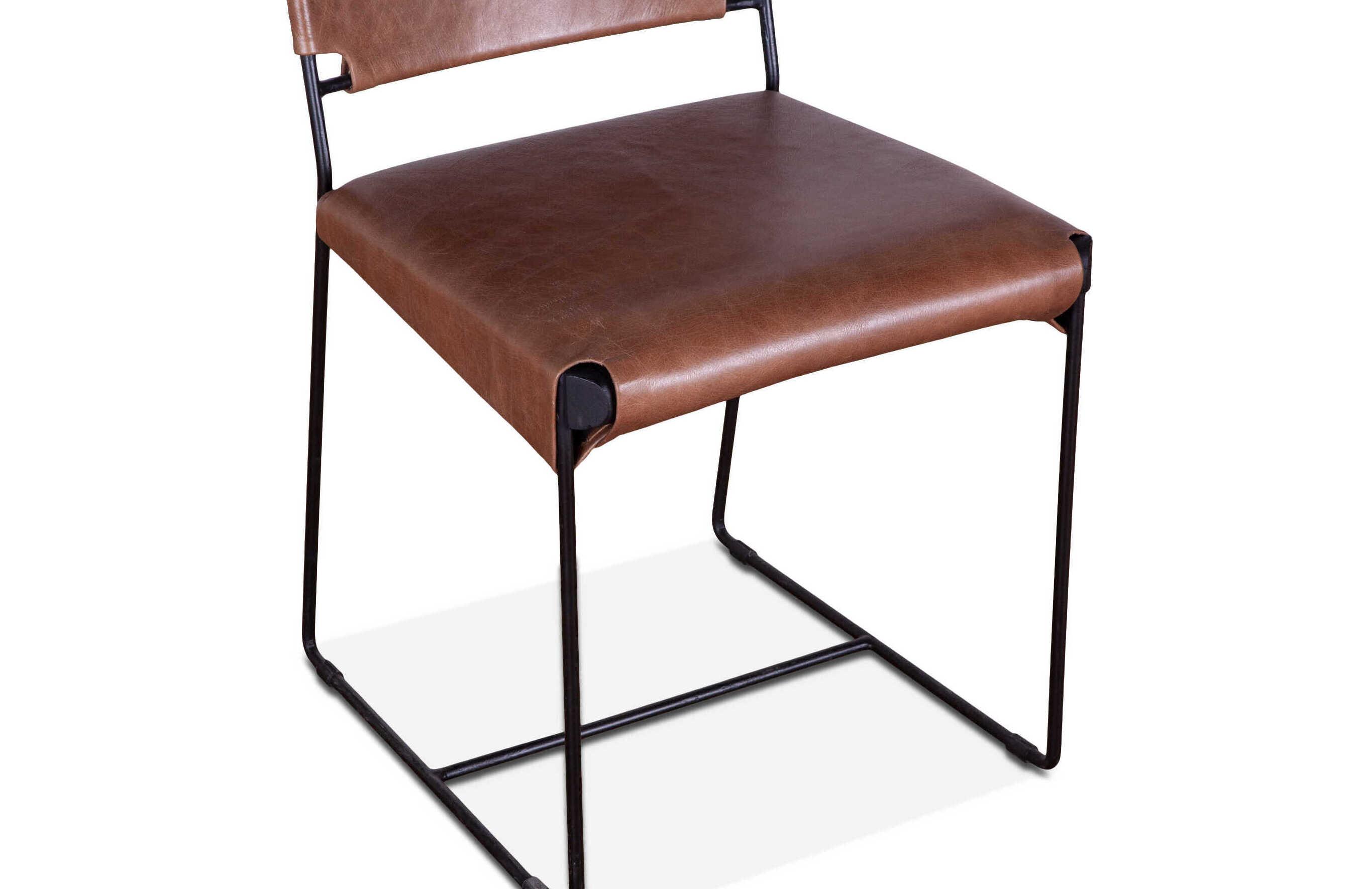 World Interiors Melbourne Brown Leather Side Dining Chair