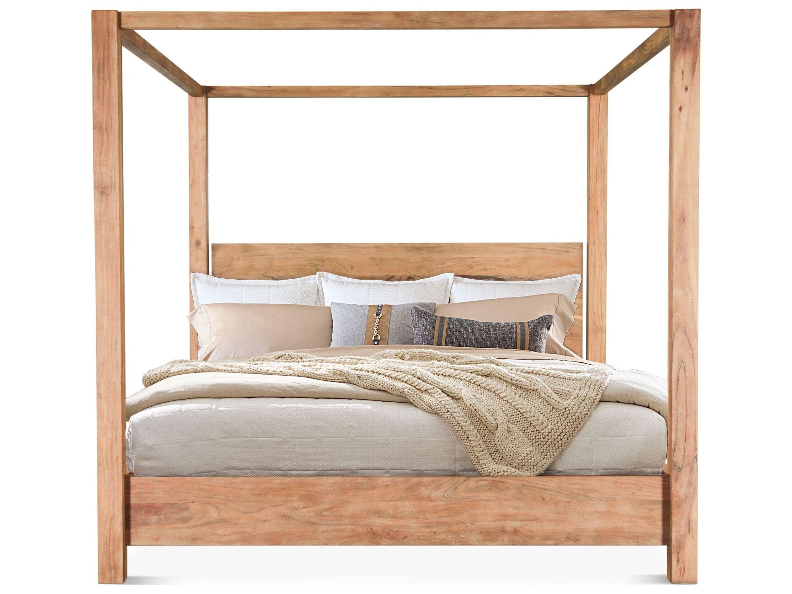 World Interiors Mesa Brushed Acacia Natural Wood Queen Four Poster Bed