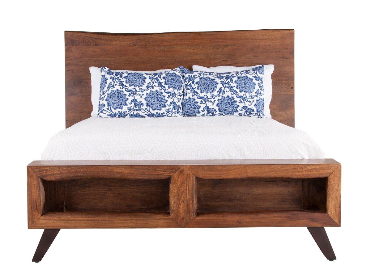 World Interiors Nottingham Walnut Black Acacia Wood Queen Panel Bed