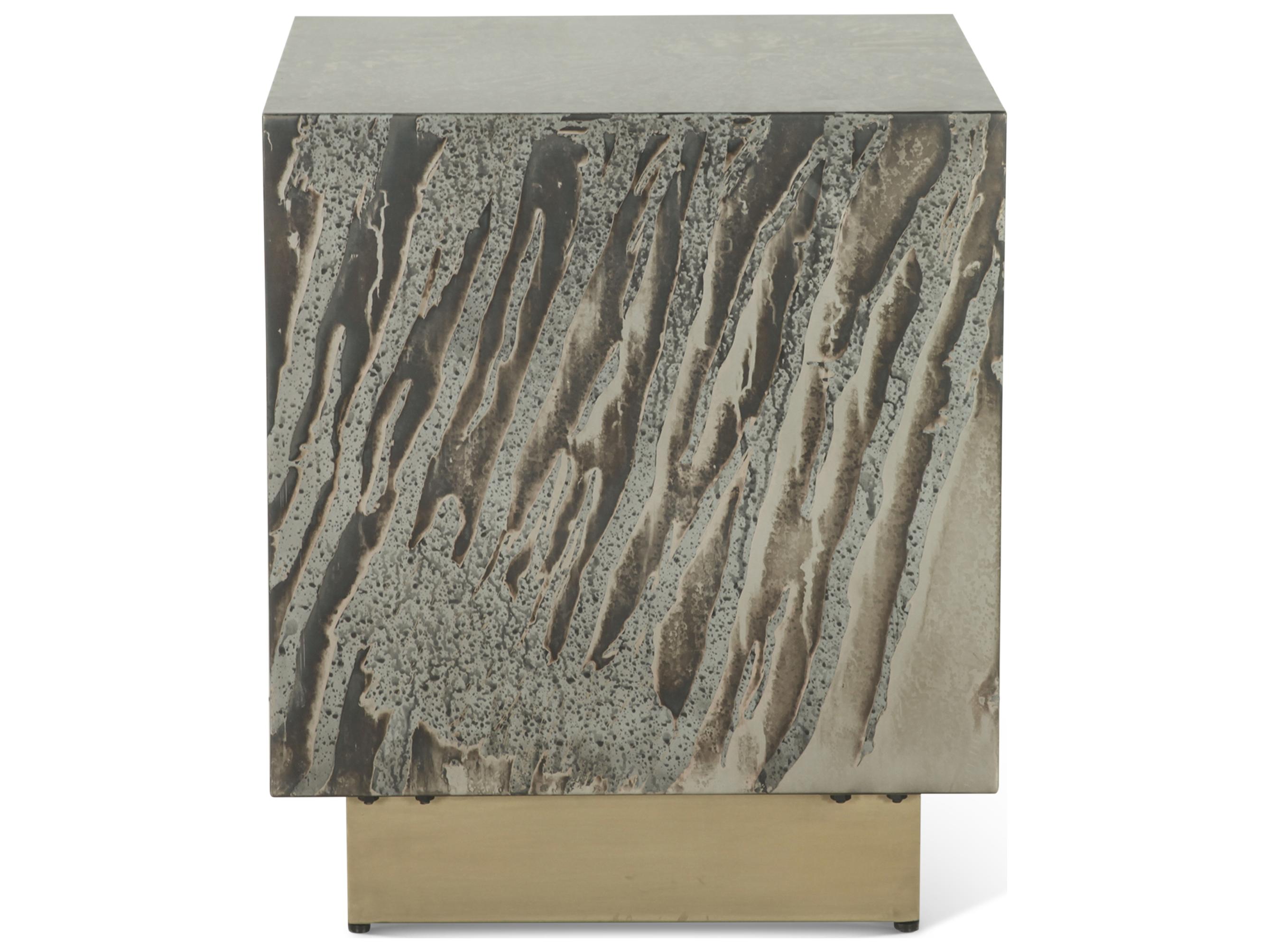 World Interiors Odessa Square Metal Patina End Table