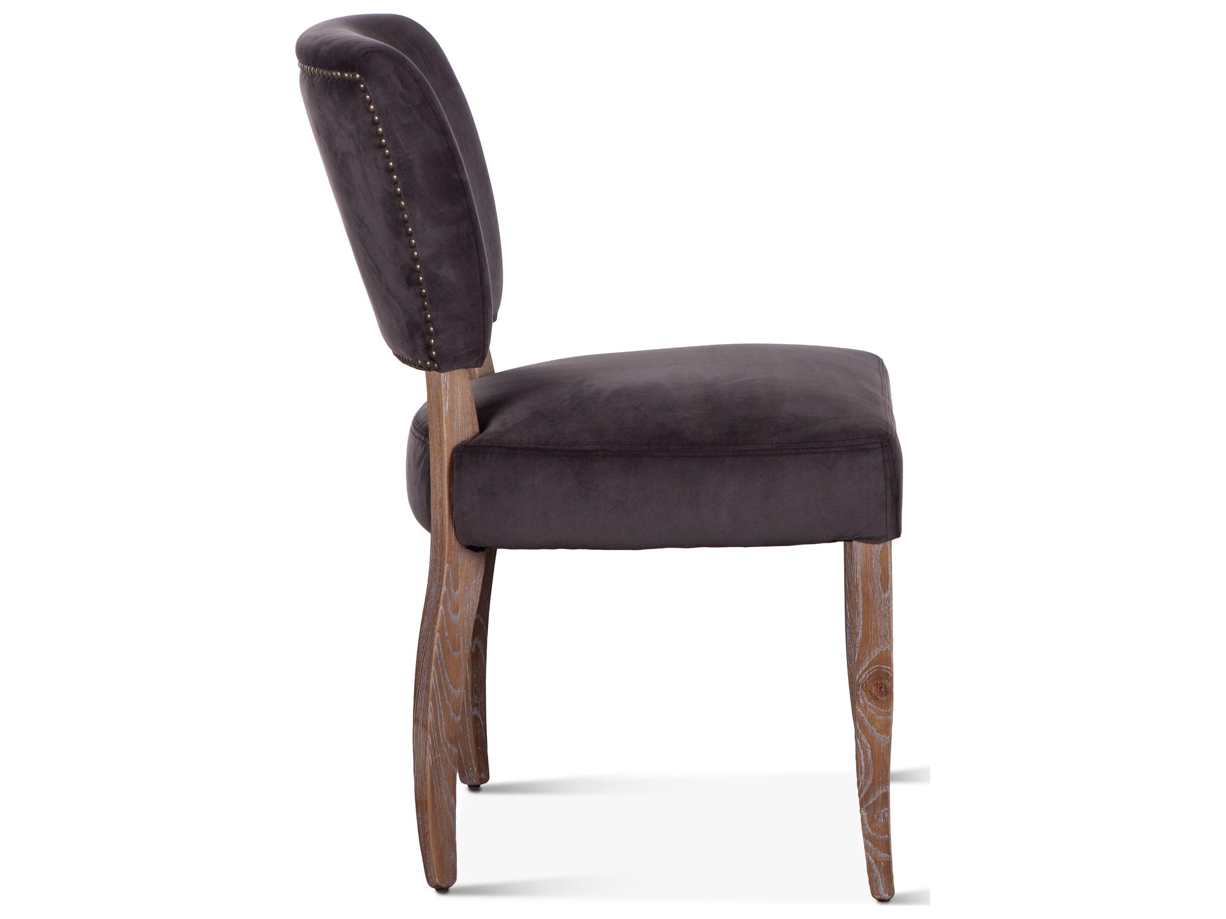 World Interiors Portia Oak Wood Brown Velvet Upholstered Armless Dining Chair
