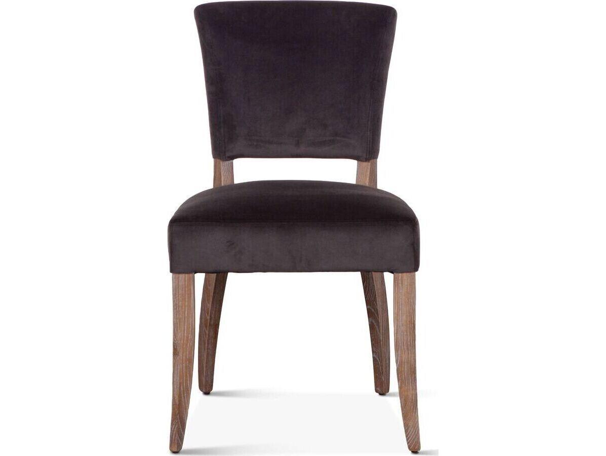 World Interiors Portia Oak Wood Brown Velvet Upholstered Armless Dining Chair