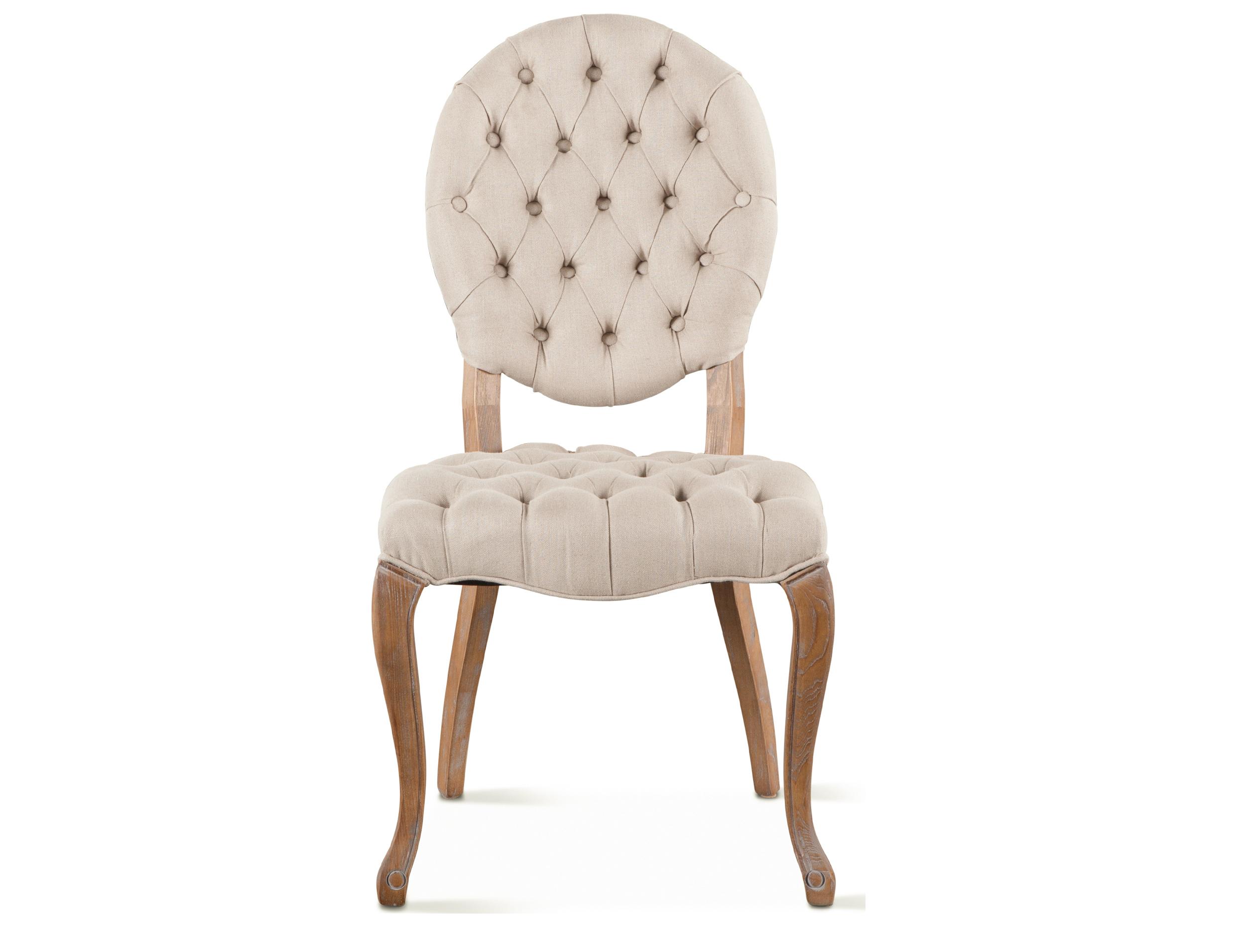 World Interiors Portia Tufted Oak Wood Beige Upholstered Armless Dining Chair