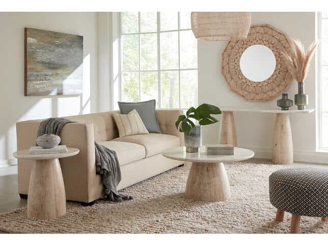 World Interiors Palm Desert Round Marble White Coffee Table