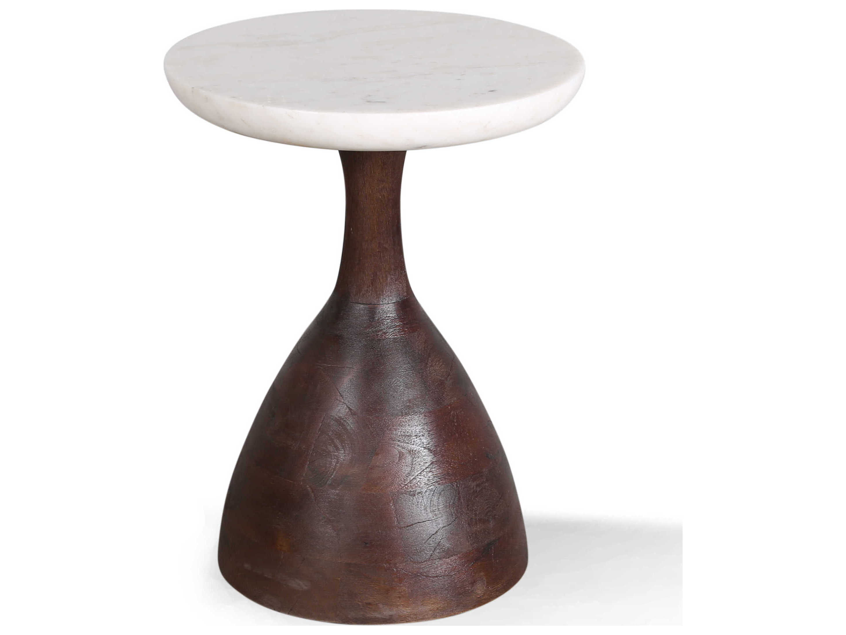 World Interiors Palm Desert Round Walnut Natural Marble End Table