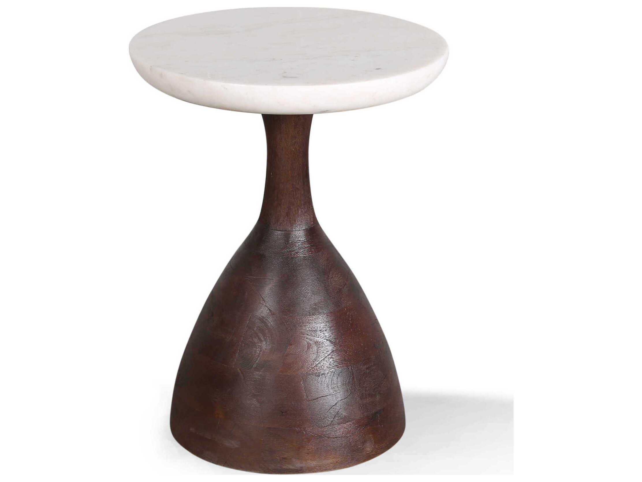 World Interiors Palm Desert Round Walnut Natural Marble End Table