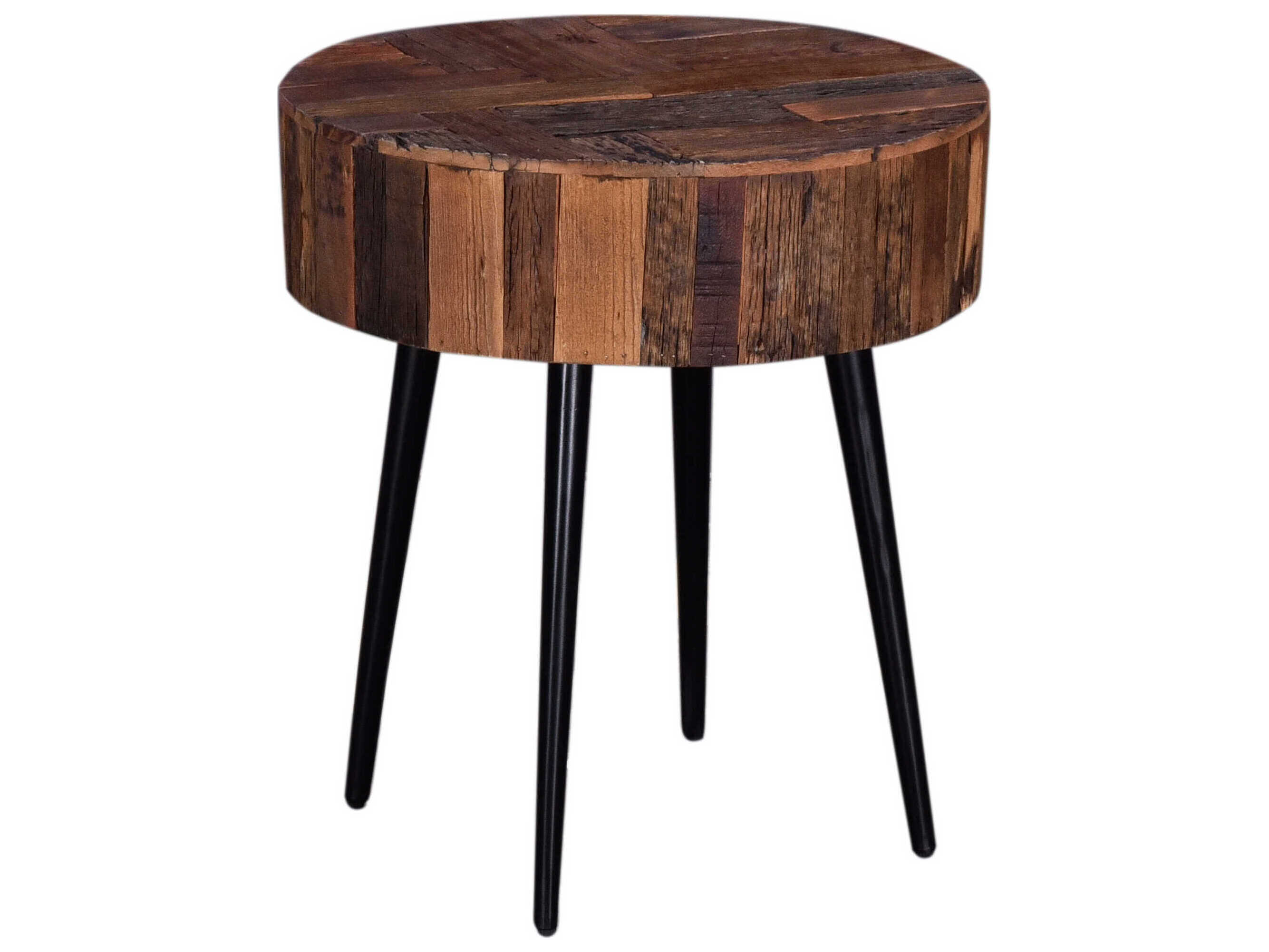 World Interiors Palm Desert Round Wood Natural End Table