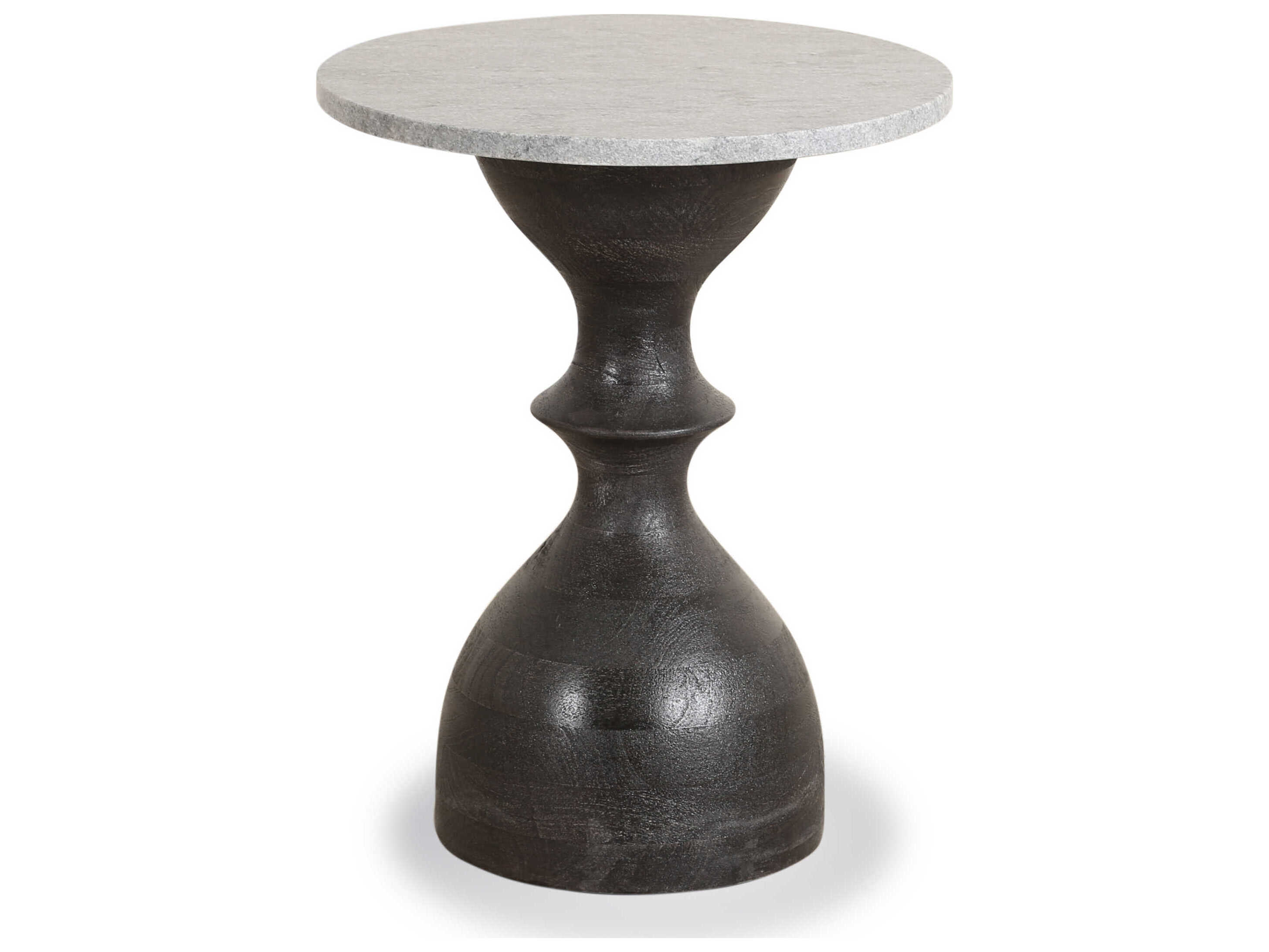World Interiors Palm Desert Round Marble Walnut End Table