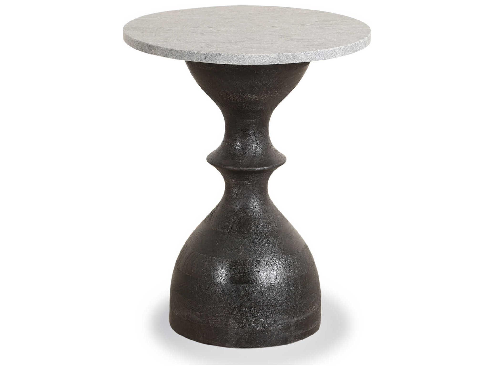 World Interiors Palm Desert Round Marble Walnut End Table