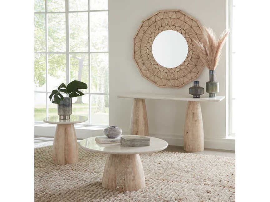 World Interiors Palm Desert Round Marble White End Table
