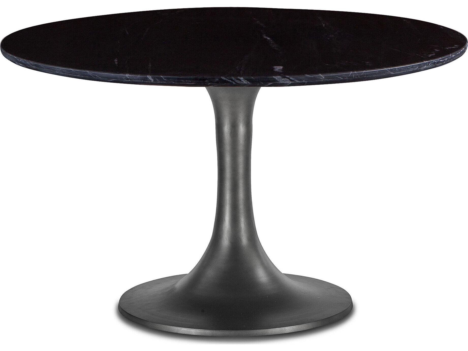 World Interiors Palm Desert Round Marble Black And Gunmetal Dining Table