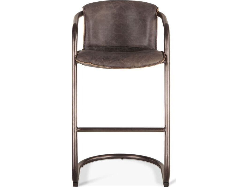 World Interiors Chiavari Distressed Brushed Gunmetal Black Leather Bar Stool