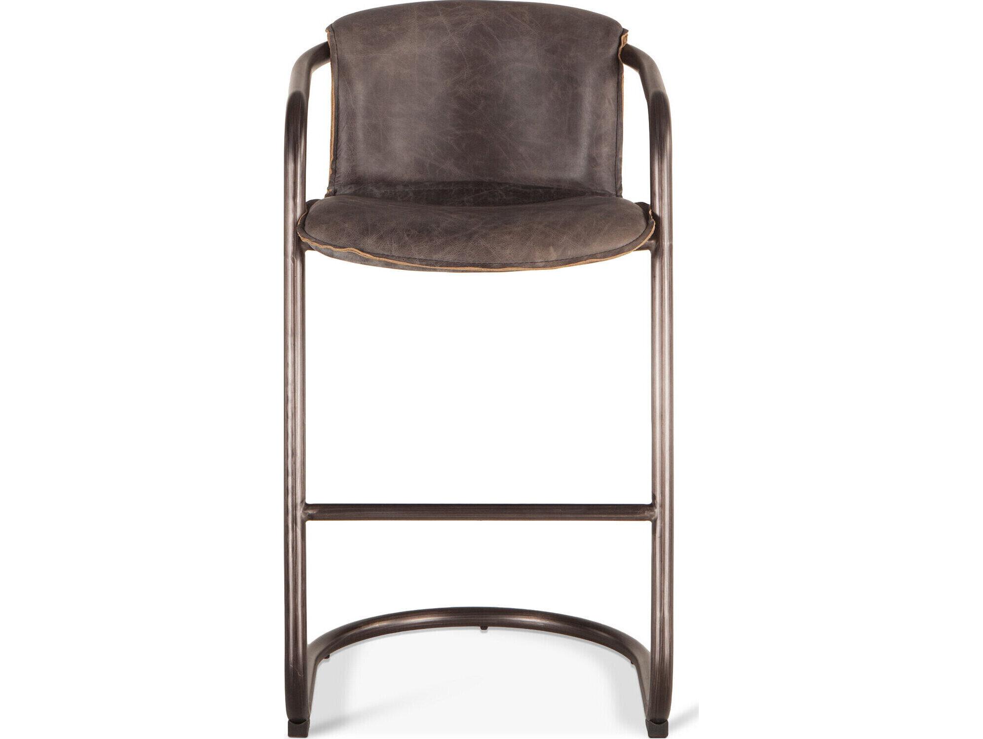 World Interiors Chiavari Distressed Brushed Gunmetal Leather Bar Stool