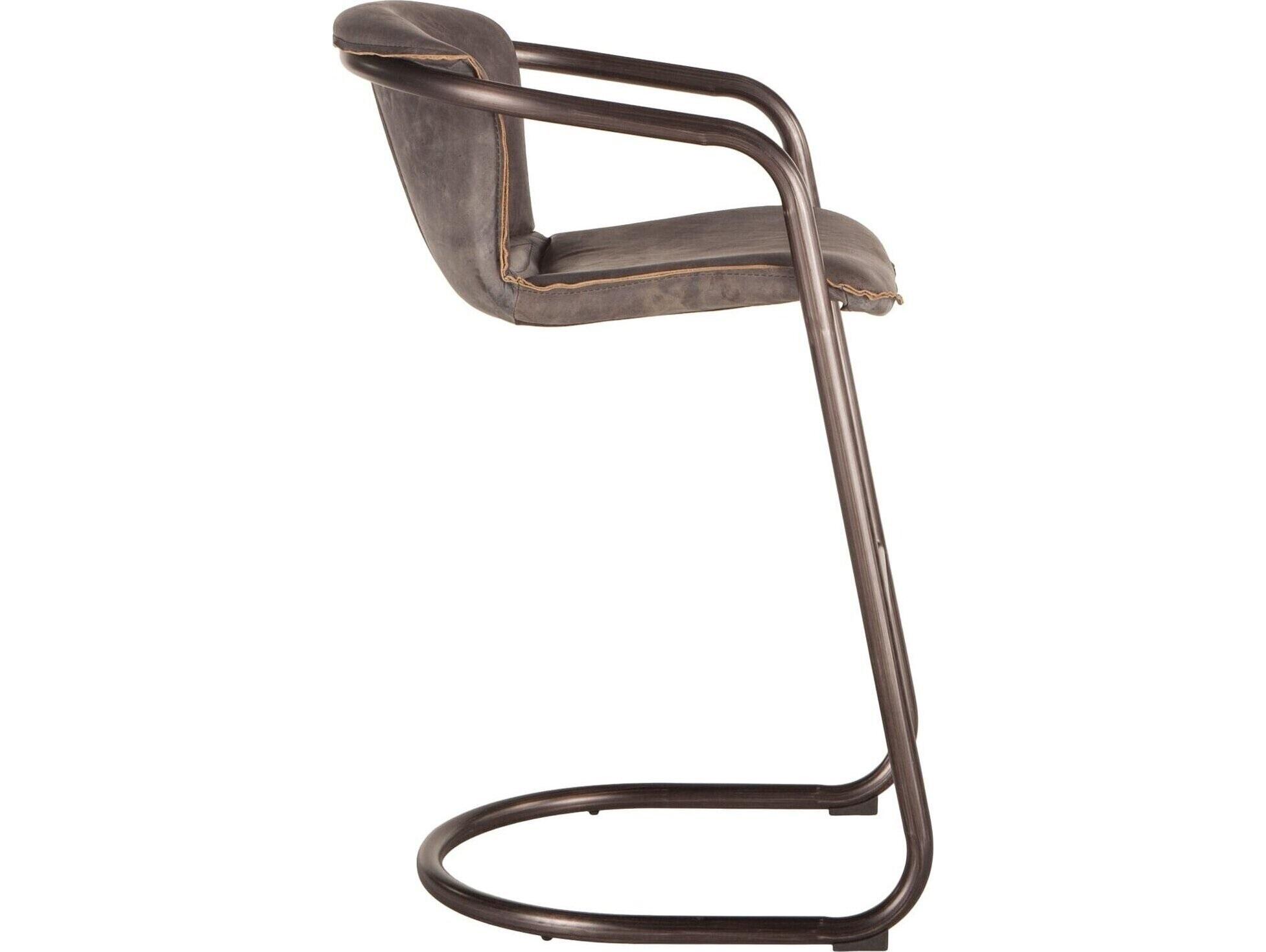 World Interiors Chiavari Distressed Brushed Gunmetal Leather Bar Stool