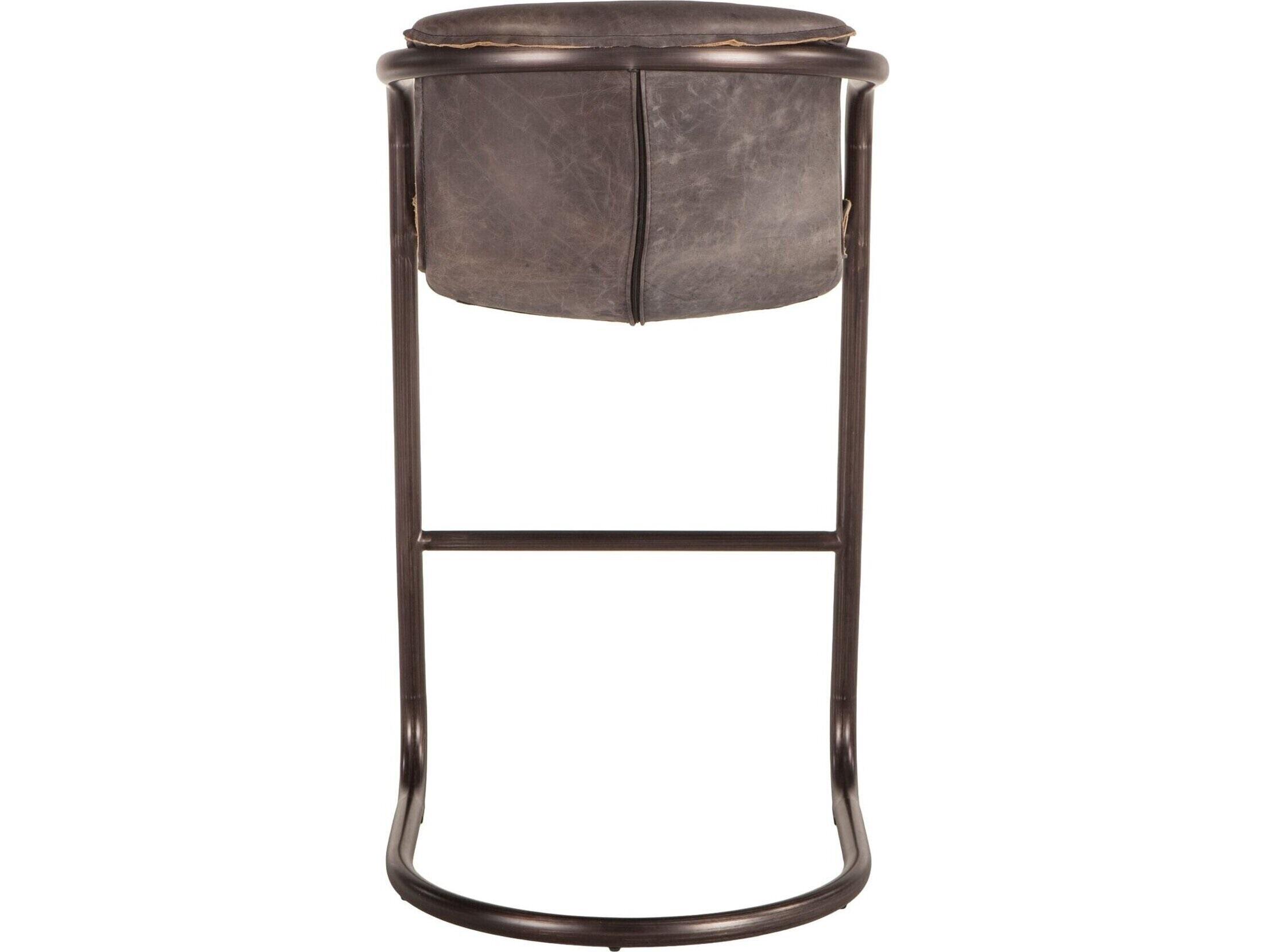World Interiors Chiavari Distressed Brushed Gunmetal Leather Bar Stool