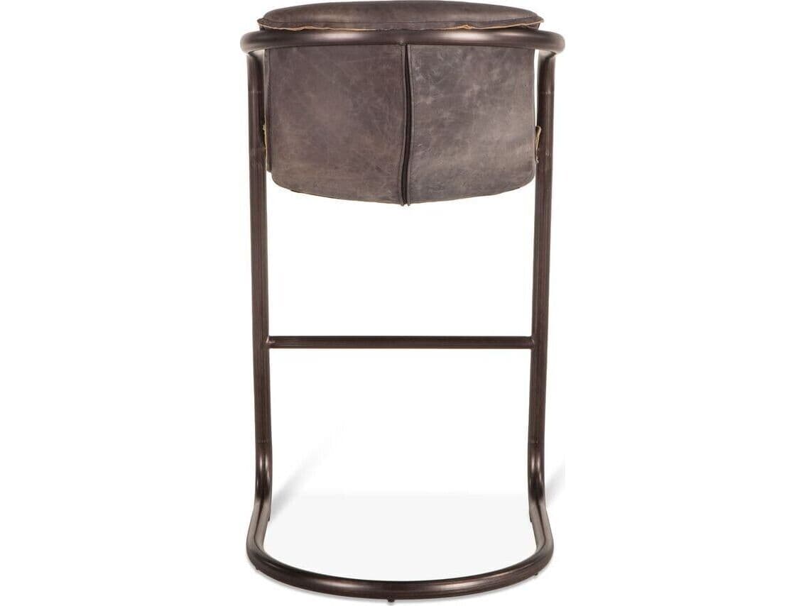 World Interiors Chiavari Distressed Brushed Gunmetal Black Leather Bar Stool