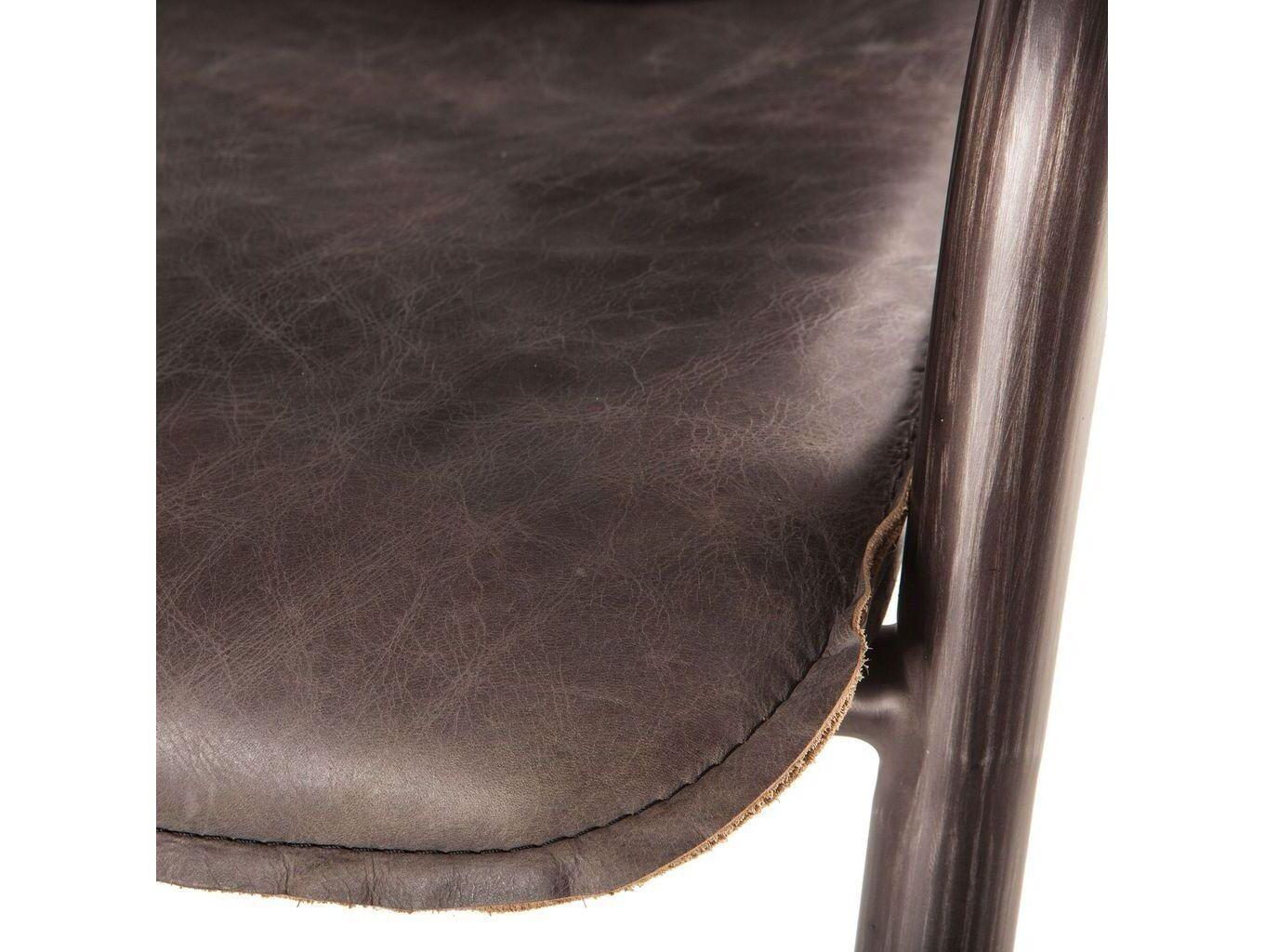 World Interiors Chiavari Distressed Brushed Gunmetal Black Leather Bar Stool