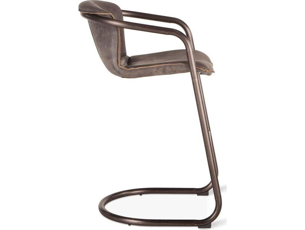 World Interiors Chiavari Distressed Brushed Gunmetal Black Leather Bar Stool