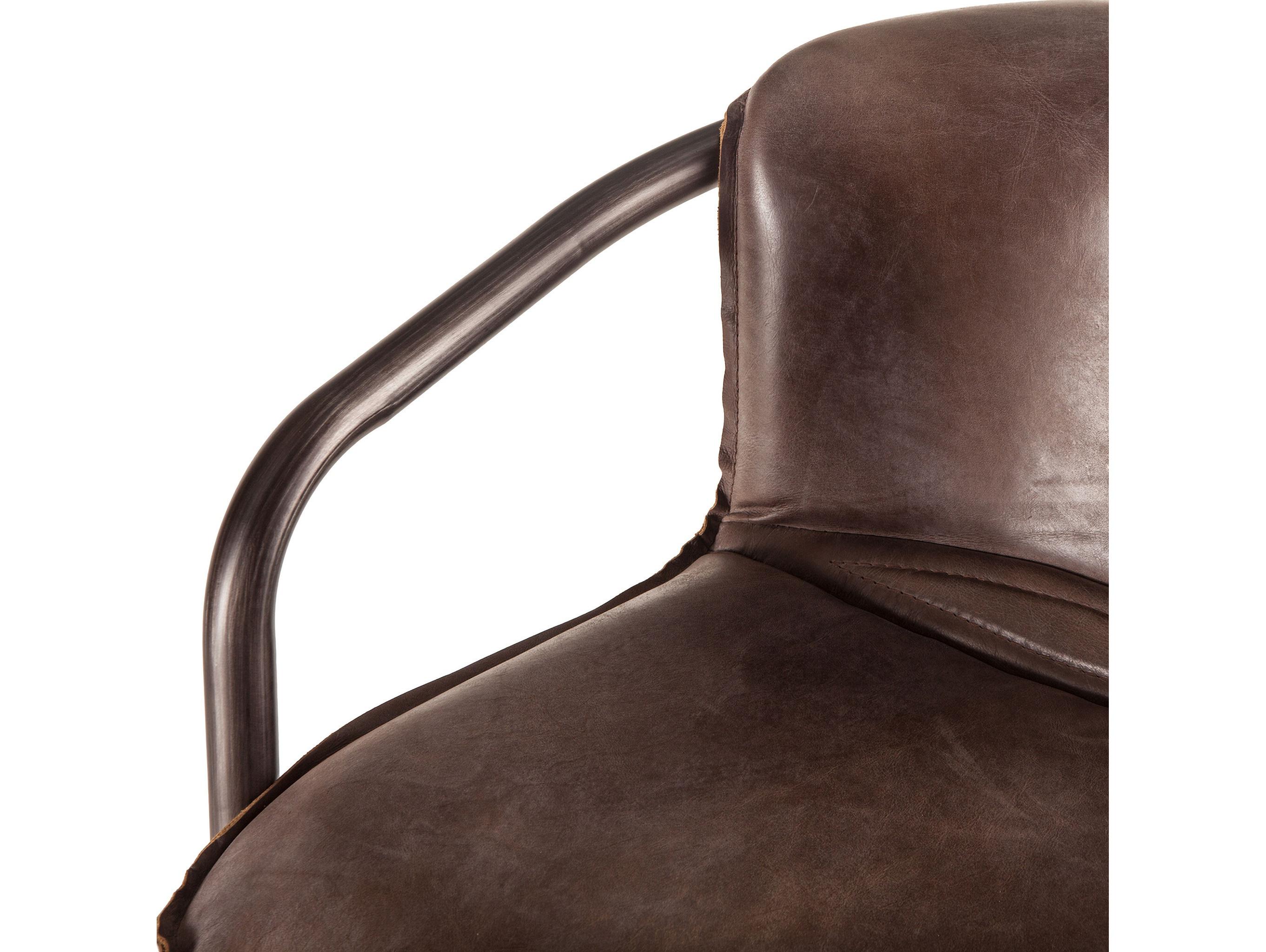 World Interiors Chiavari Distressed Brushed Gunmetal Leather Bar Stool