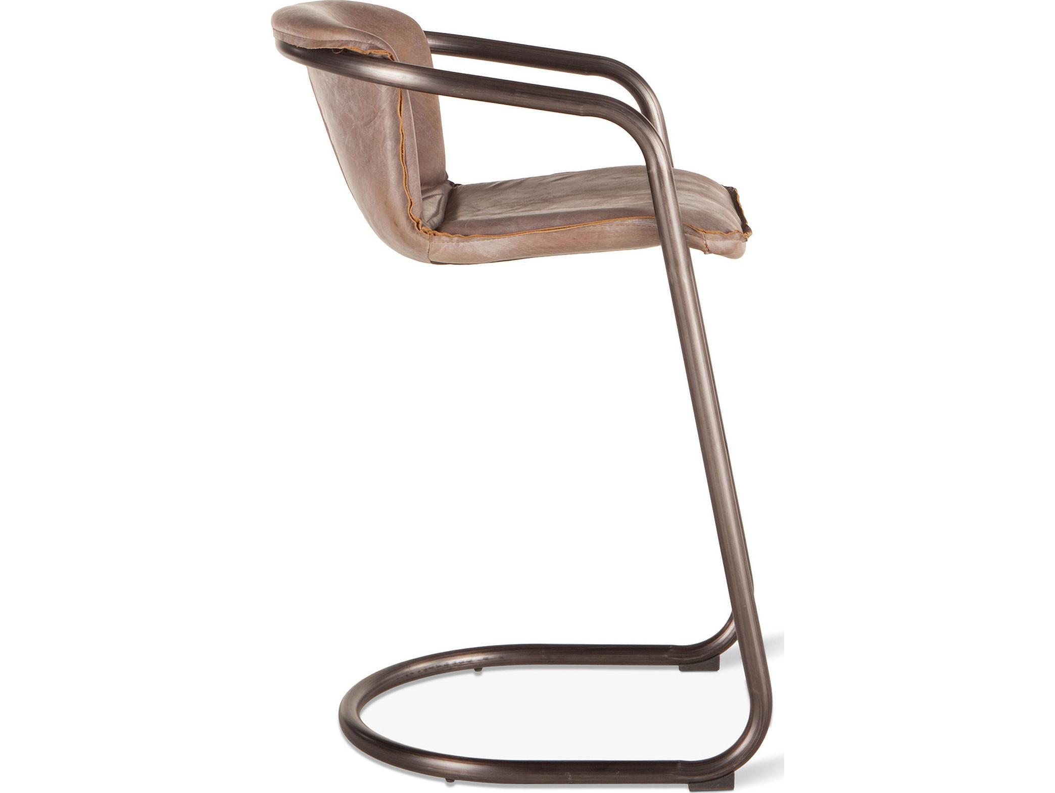 World Interiors Chiavari Distressed Brushed Gunmetal Leather Bar Stool